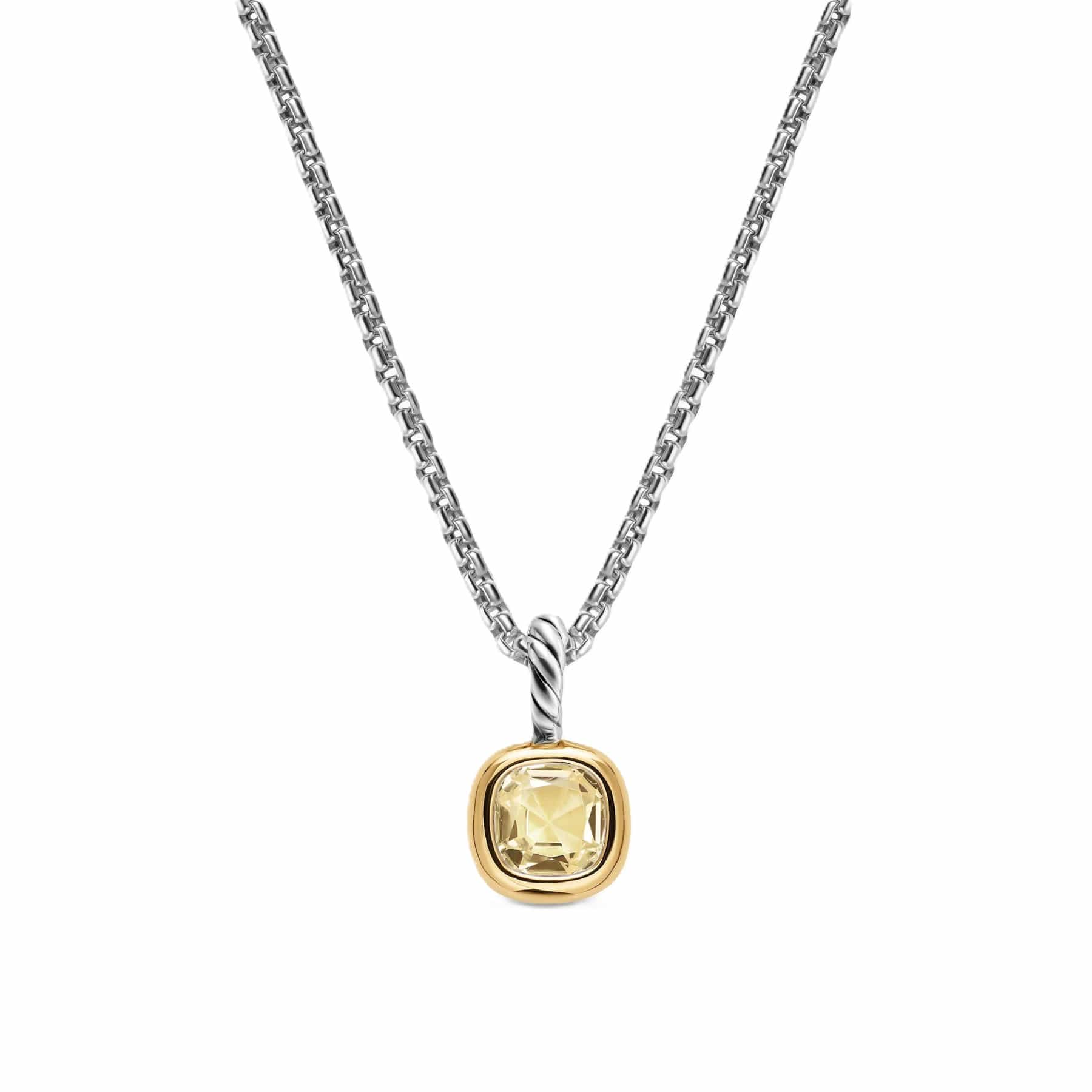 Mini Cushion Cut Amulet Sterling Silver with 14K Yellow Gold and Champagne Citrine, 5.5mm - Image 2