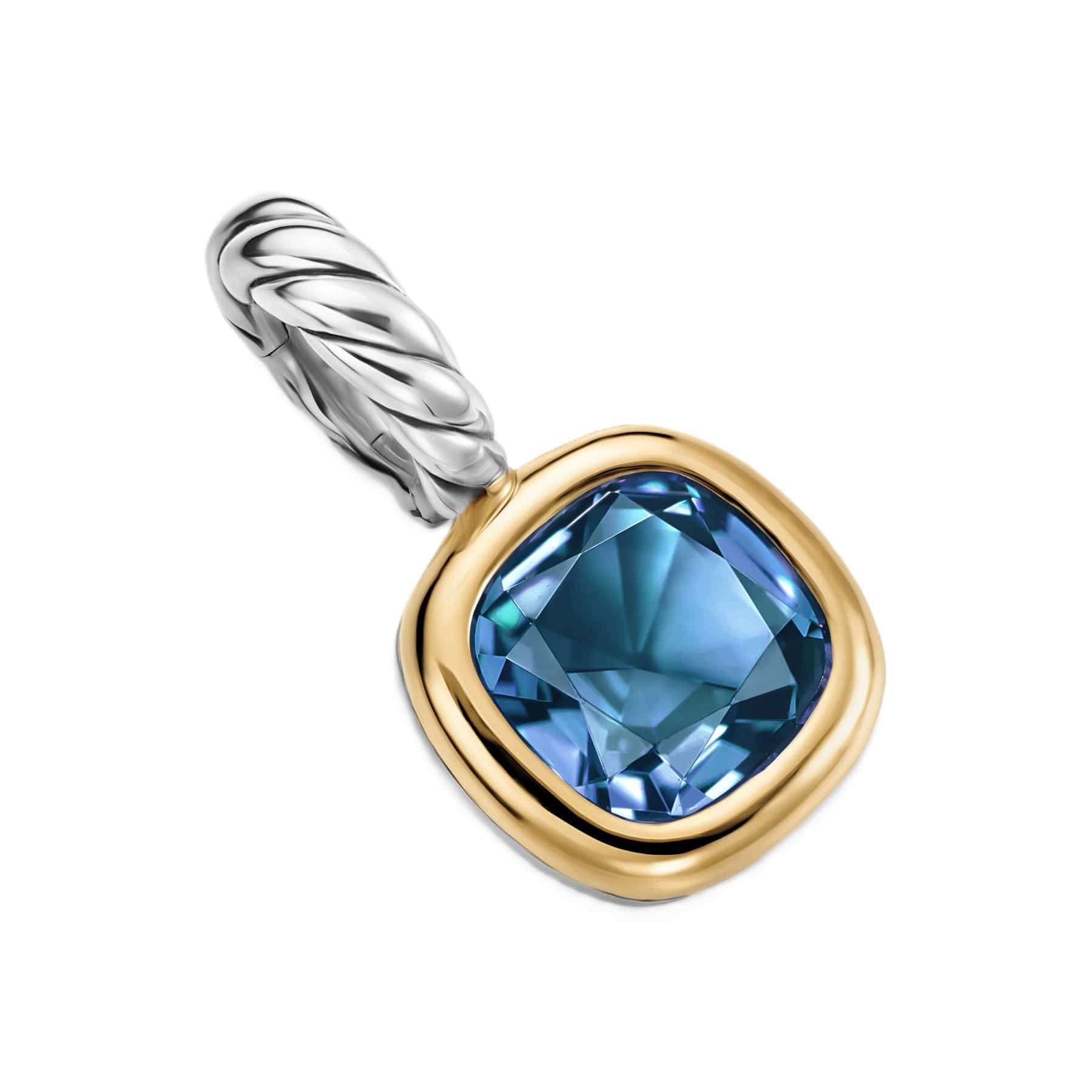 Mini Cushion Cut Amulet Sterling Silver with 14K Yellow Gold and Hampton Blue Topaz, 5.5mm