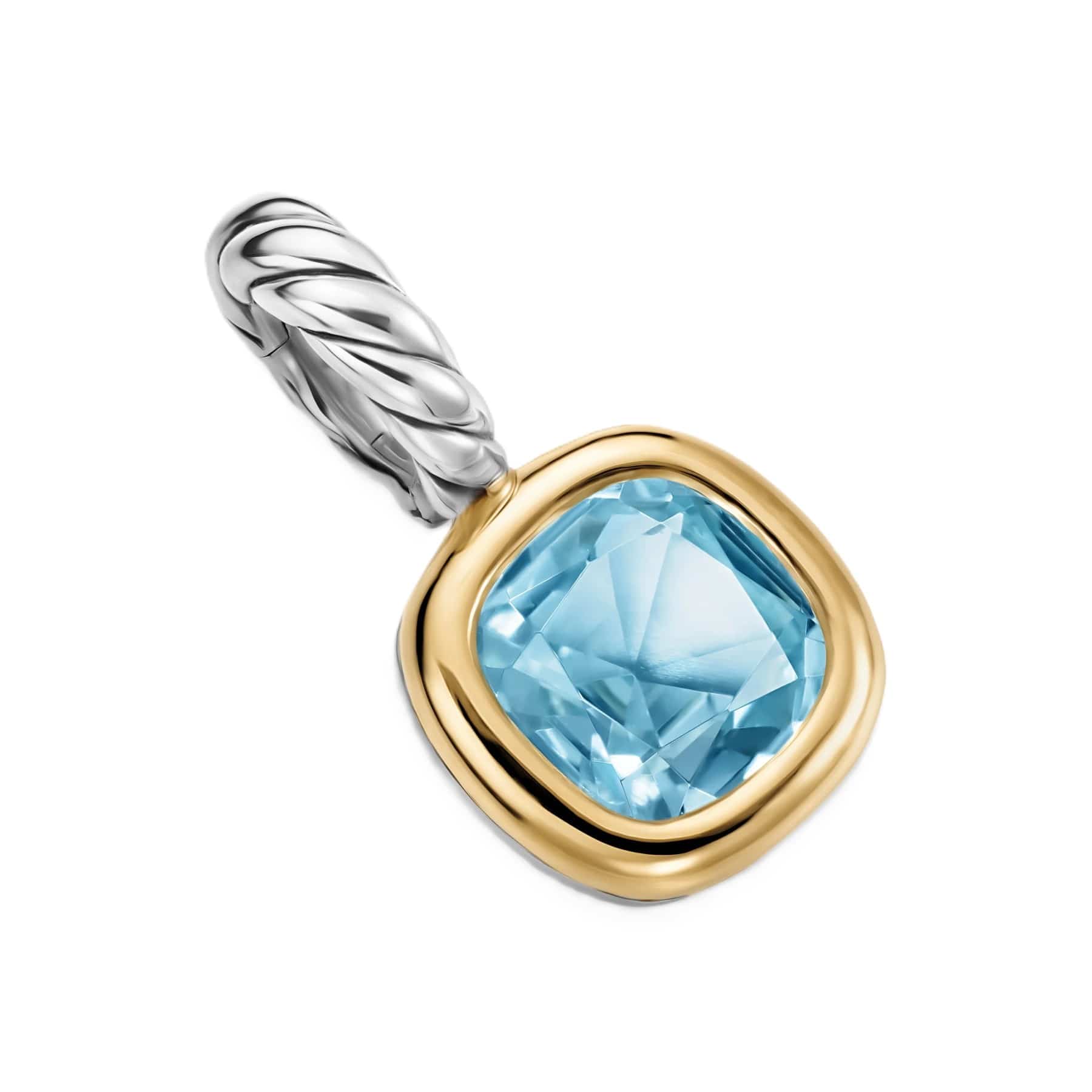 Mini Cushion Cut Amulet Sterling Silver with 14K Yellow Gold and Sky Blue Topaz, 5.5mm