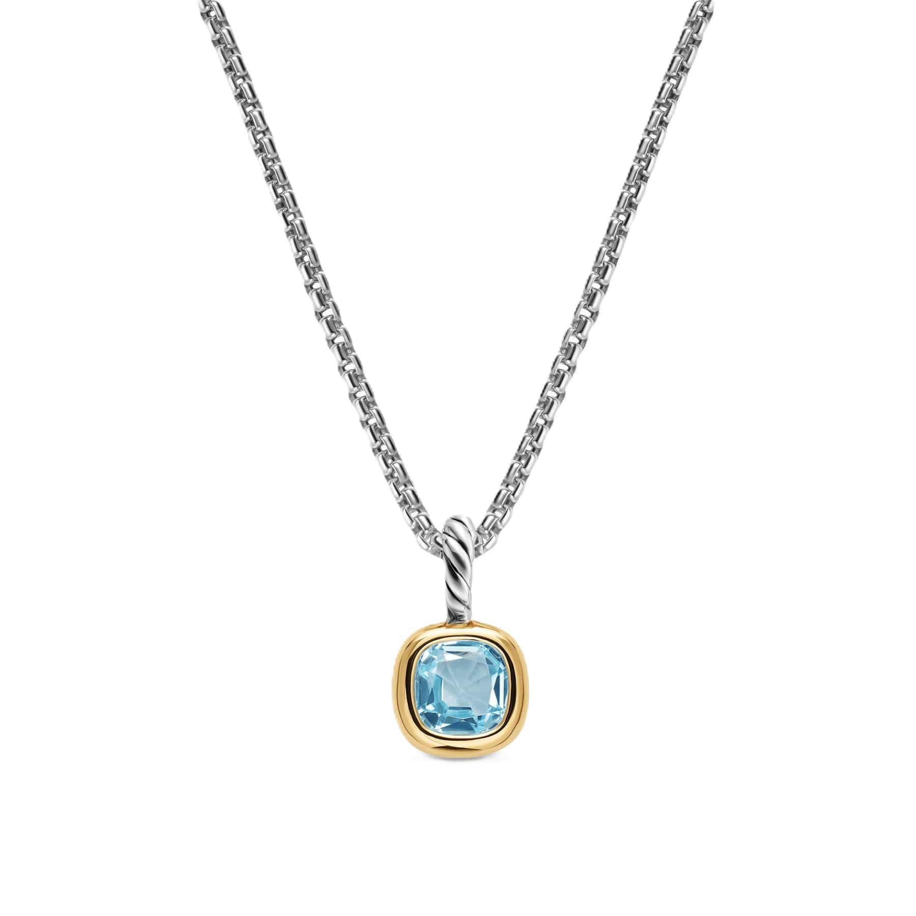 Mini Cushion Cut Amulet Sterling Silver with 14K Yellow Gold and Sky Blue Topaz, 5.5mm - Image 2
