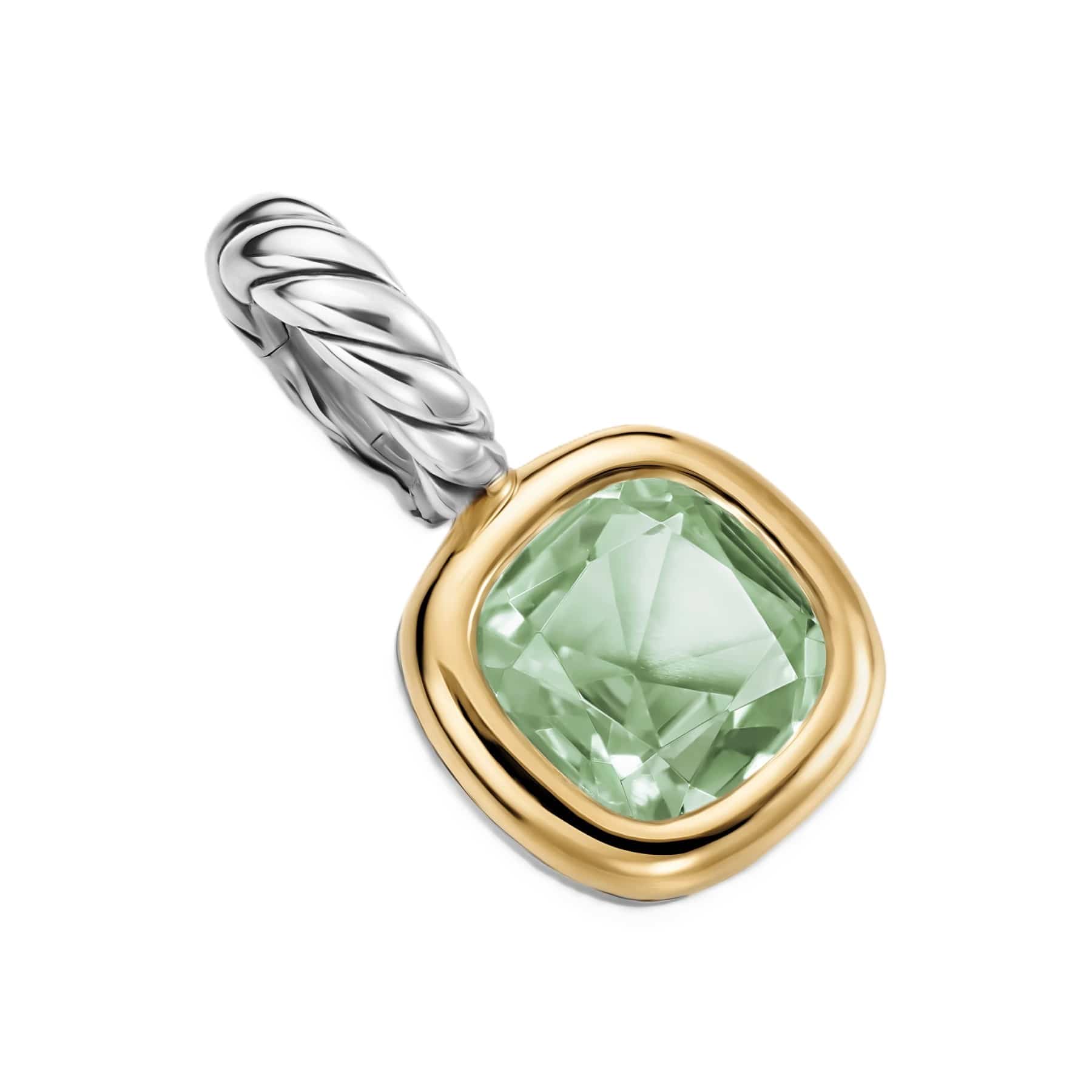 Mini Cushion Cut Amulet Sterling Silver with 14K Yellow Gold and Prasiolite, 5.5mm