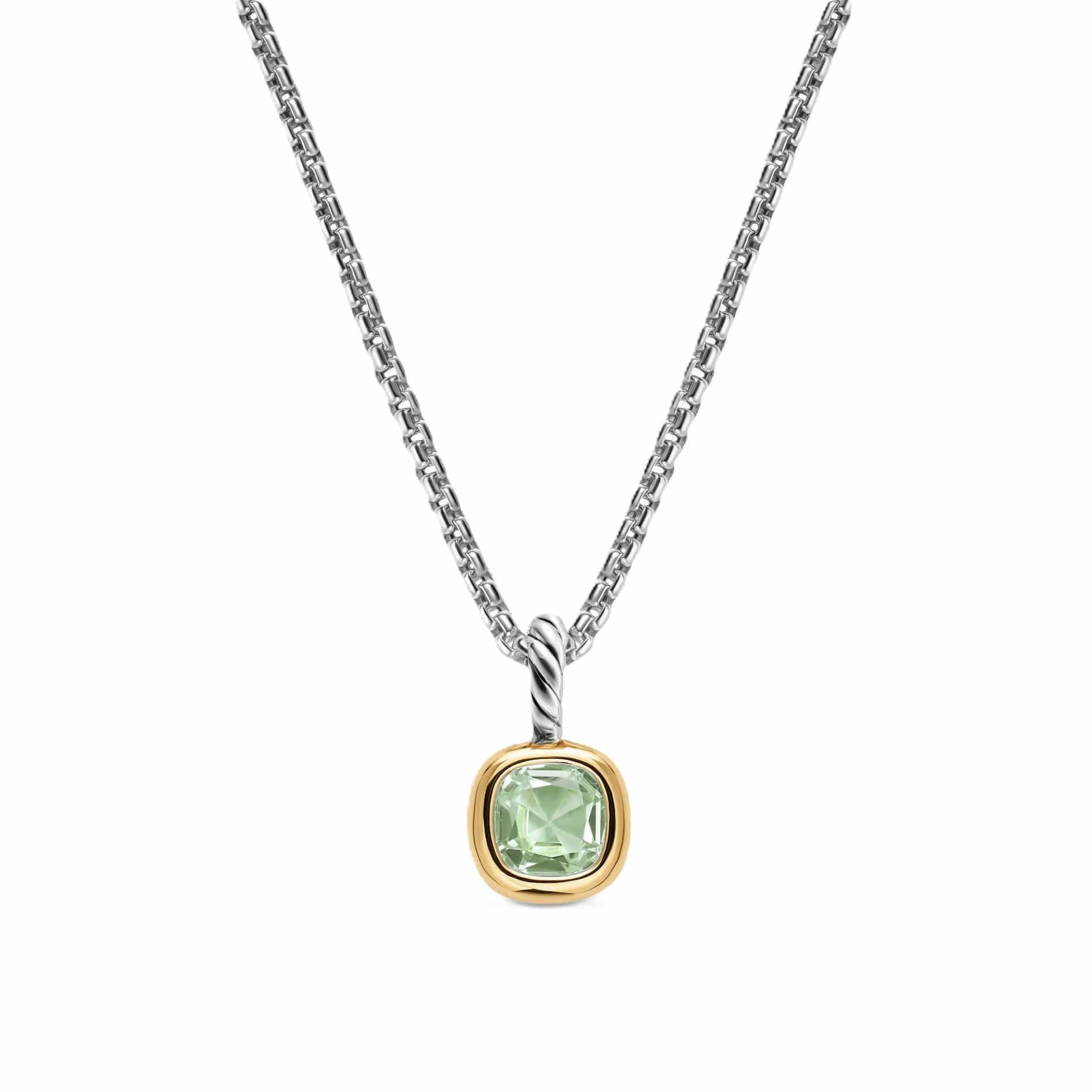 Mini Cushion Cut Amulet Sterling Silver with 14K Yellow Gold and Prasiolite, 5.5mm - Image 2