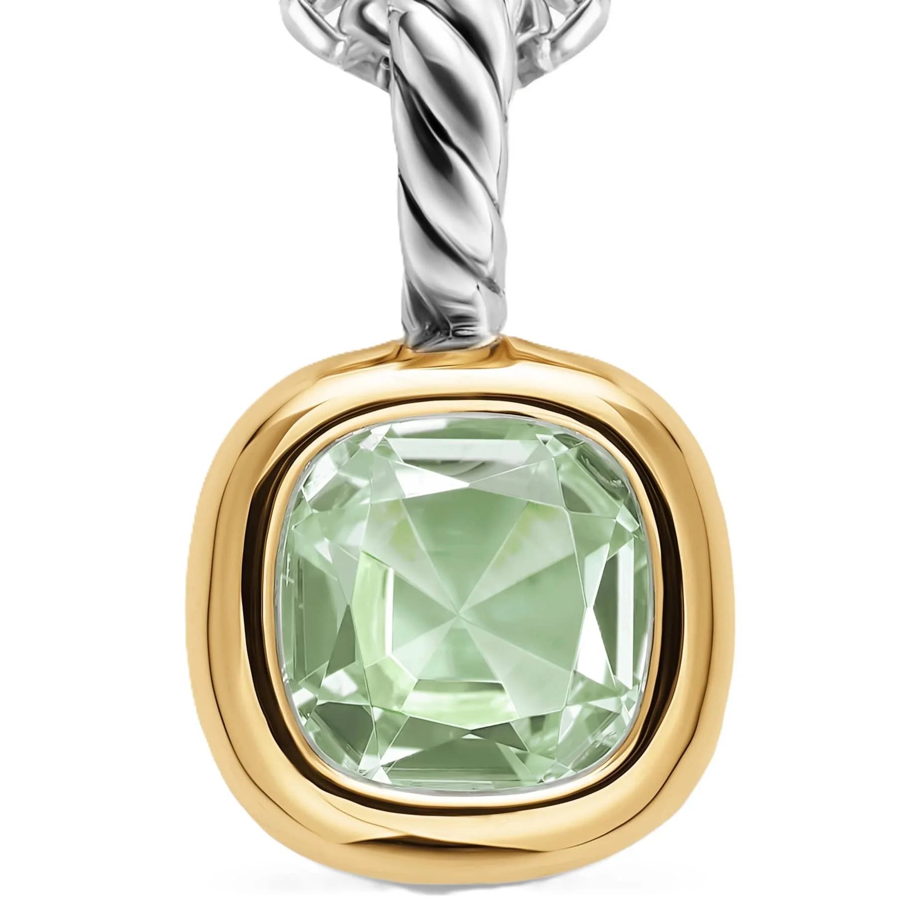 Mini Cushion Cut Amulet Sterling Silver with 14K Yellow Gold and Prasiolite, 5.5mm - Image 4