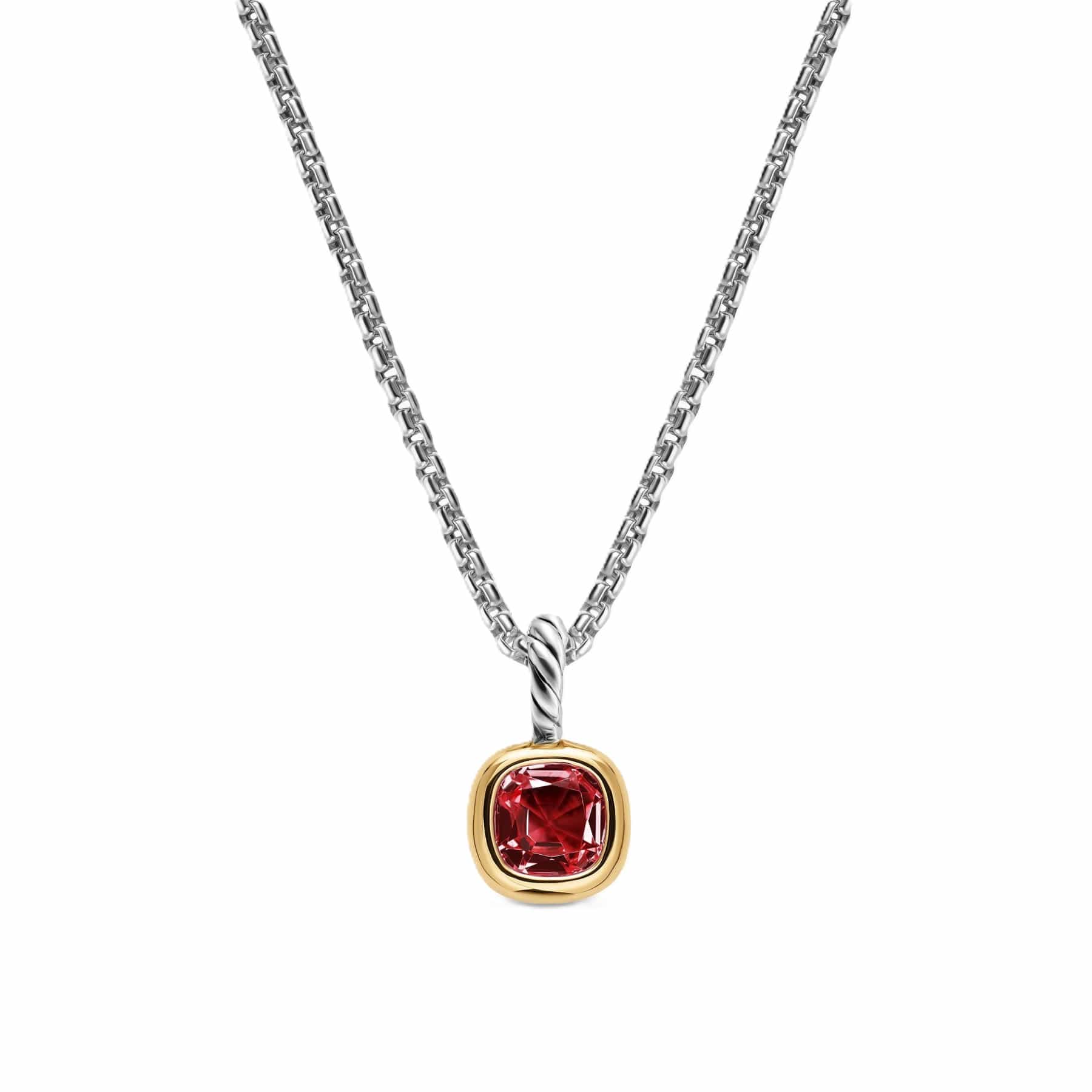 Mini Cushion Cut Amulet Sterling Silver with 14K Yellow Gold and Rhodolite Garnet, 5.5mm - Image 2