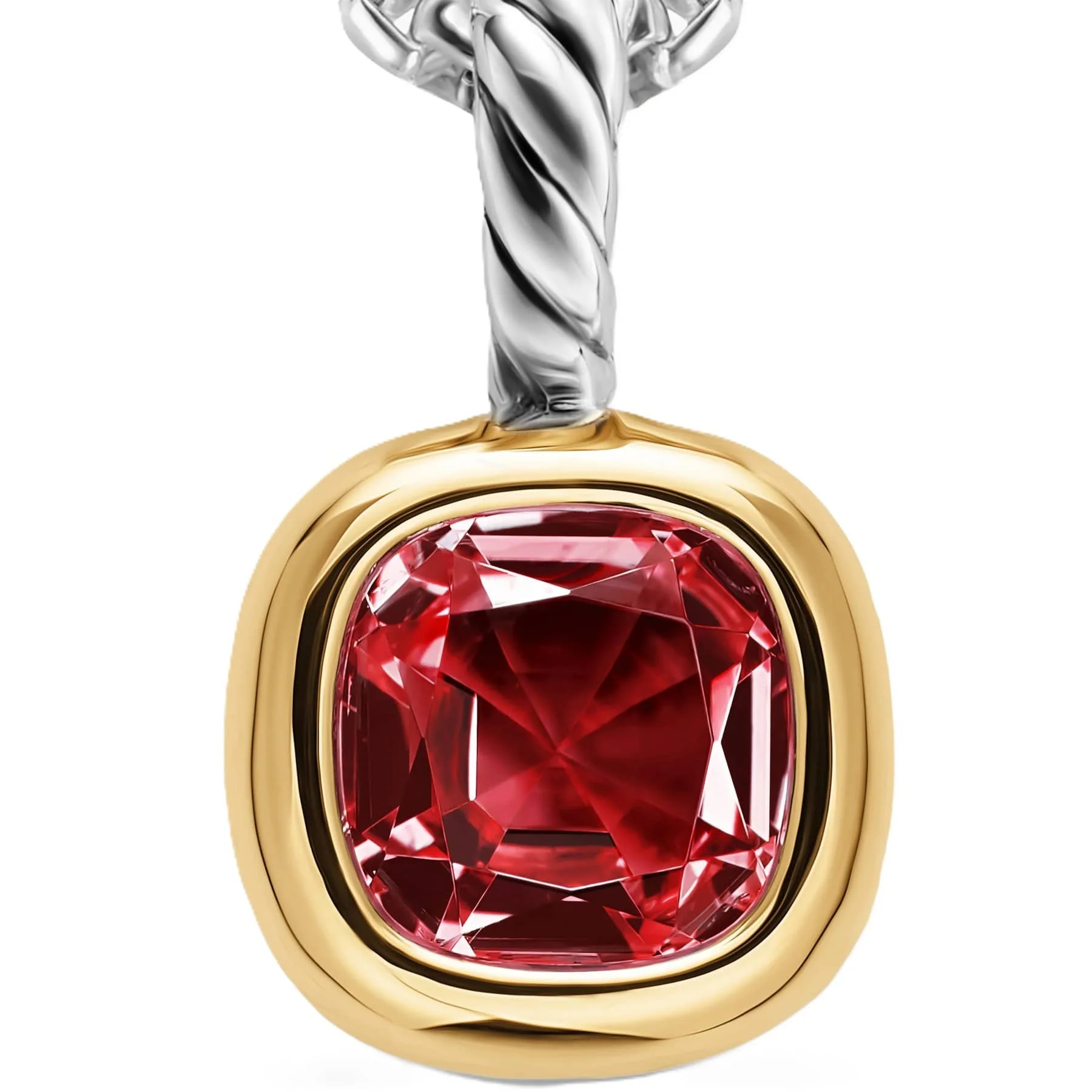 Mini Cushion Cut Amulet Sterling Silver with 14K Yellow Gold and Rhodolite Garnet, 5.5mm - Image 4