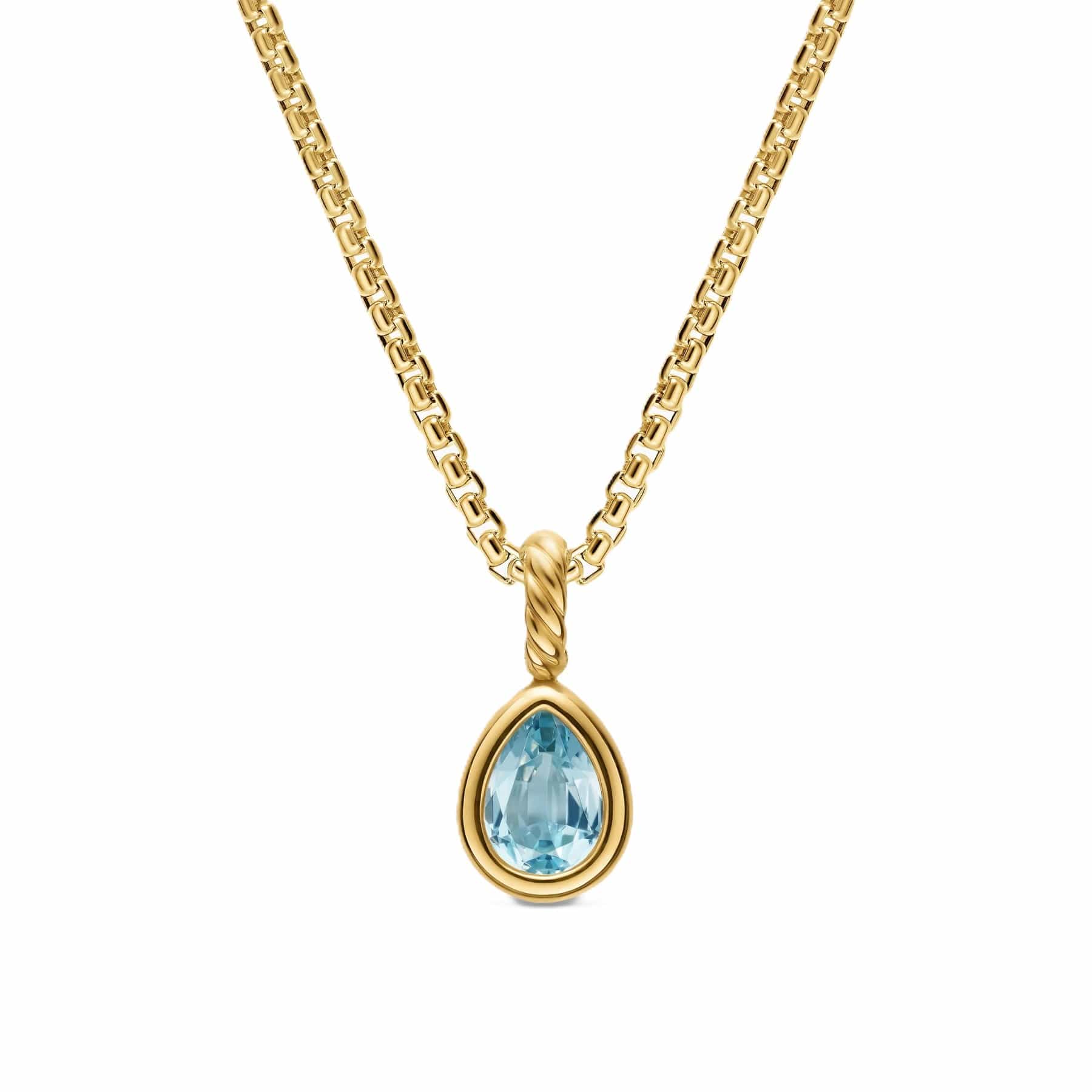 Mini Pear Cut Amulet 18K Yellow Gold with Sky Blue Topaz, 11mm - Image 2