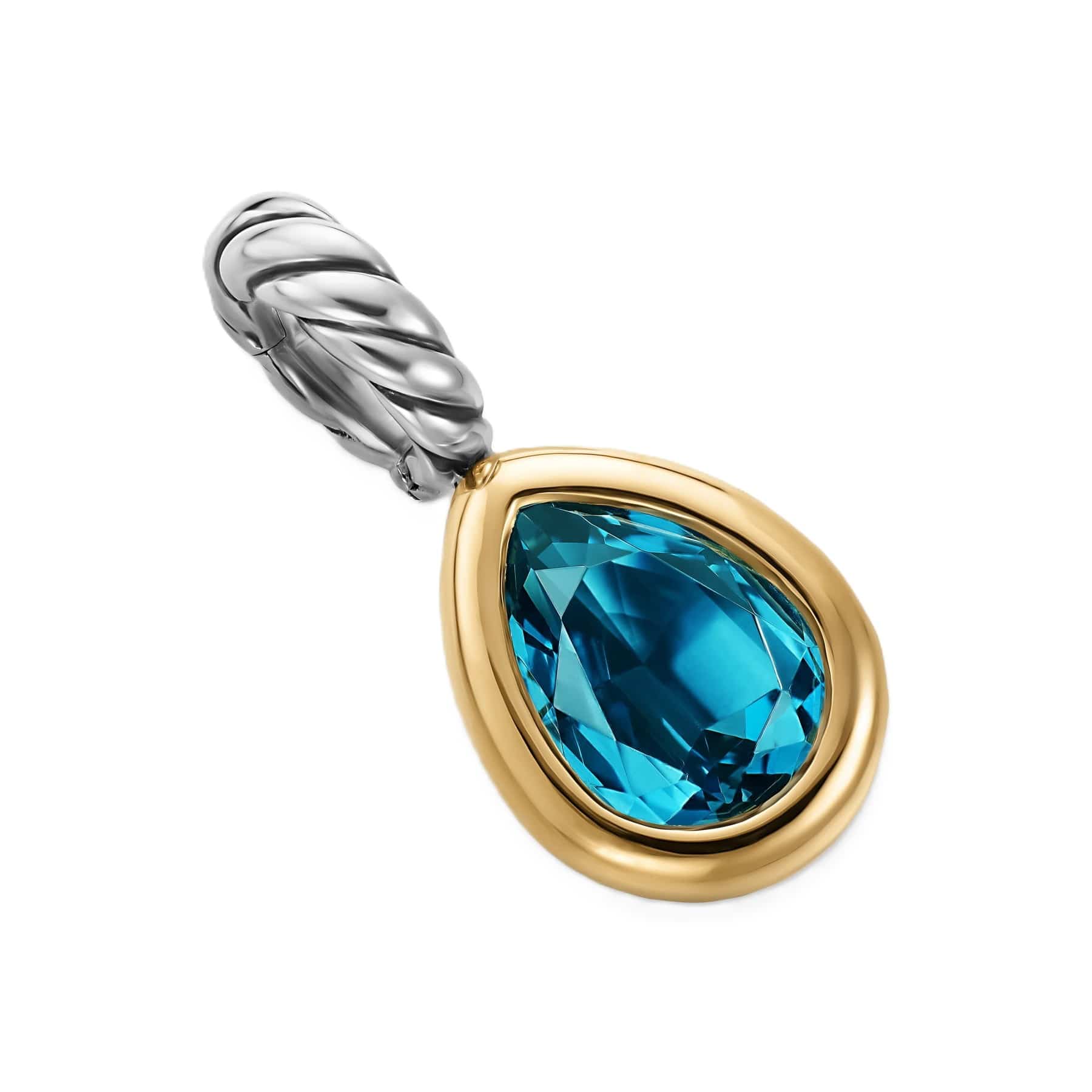 Mini Pear Cut Amulet Sterling Silver with 14K Yellow Gold and Hampton Blue Topaz, 11mm