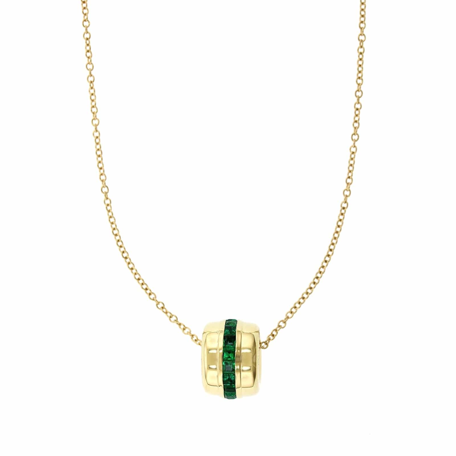 18K Yellow Gold Channel Set Emerald Barrel Pendant