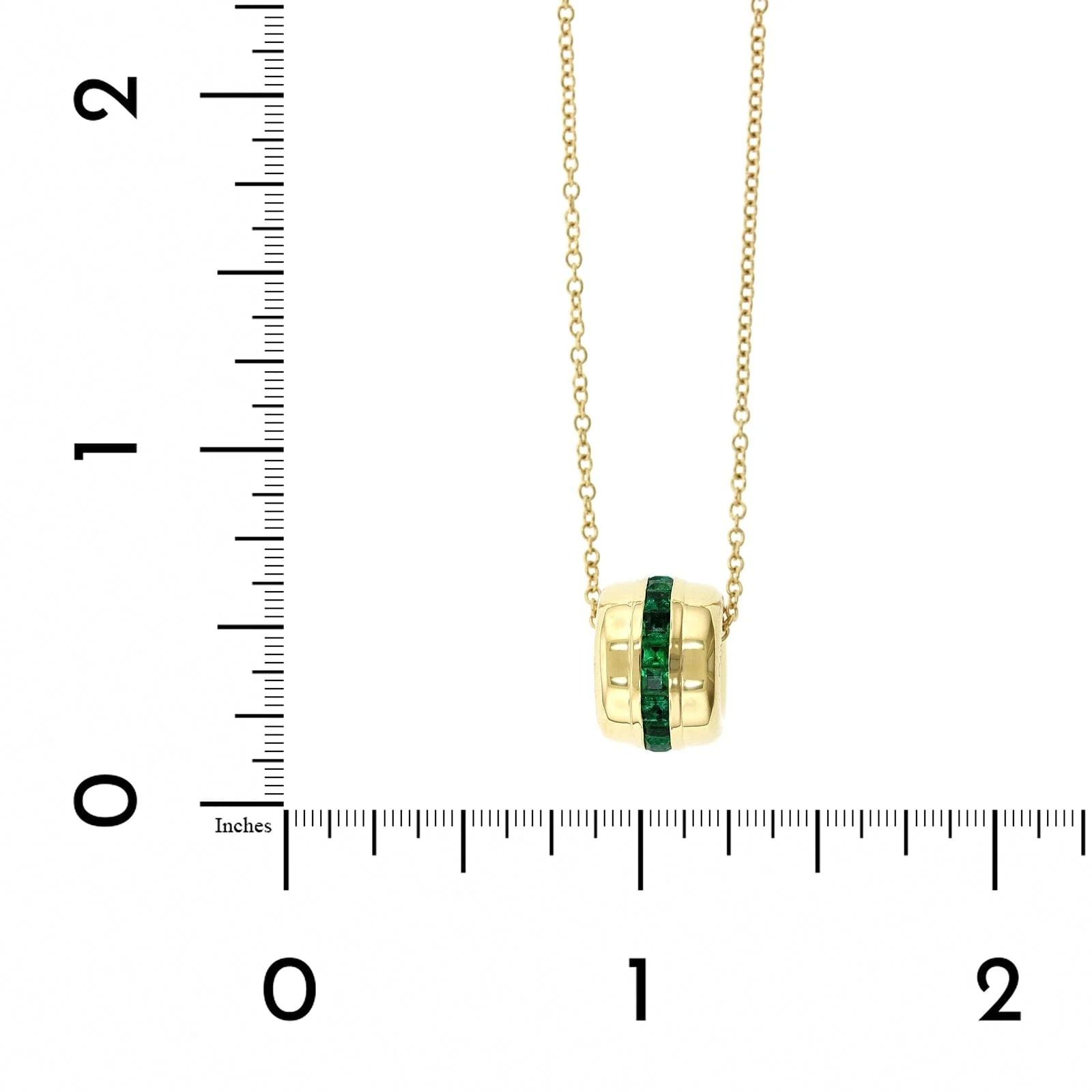 18K Yellow Gold Channel Set Emerald Barrel Pendant - Image 3