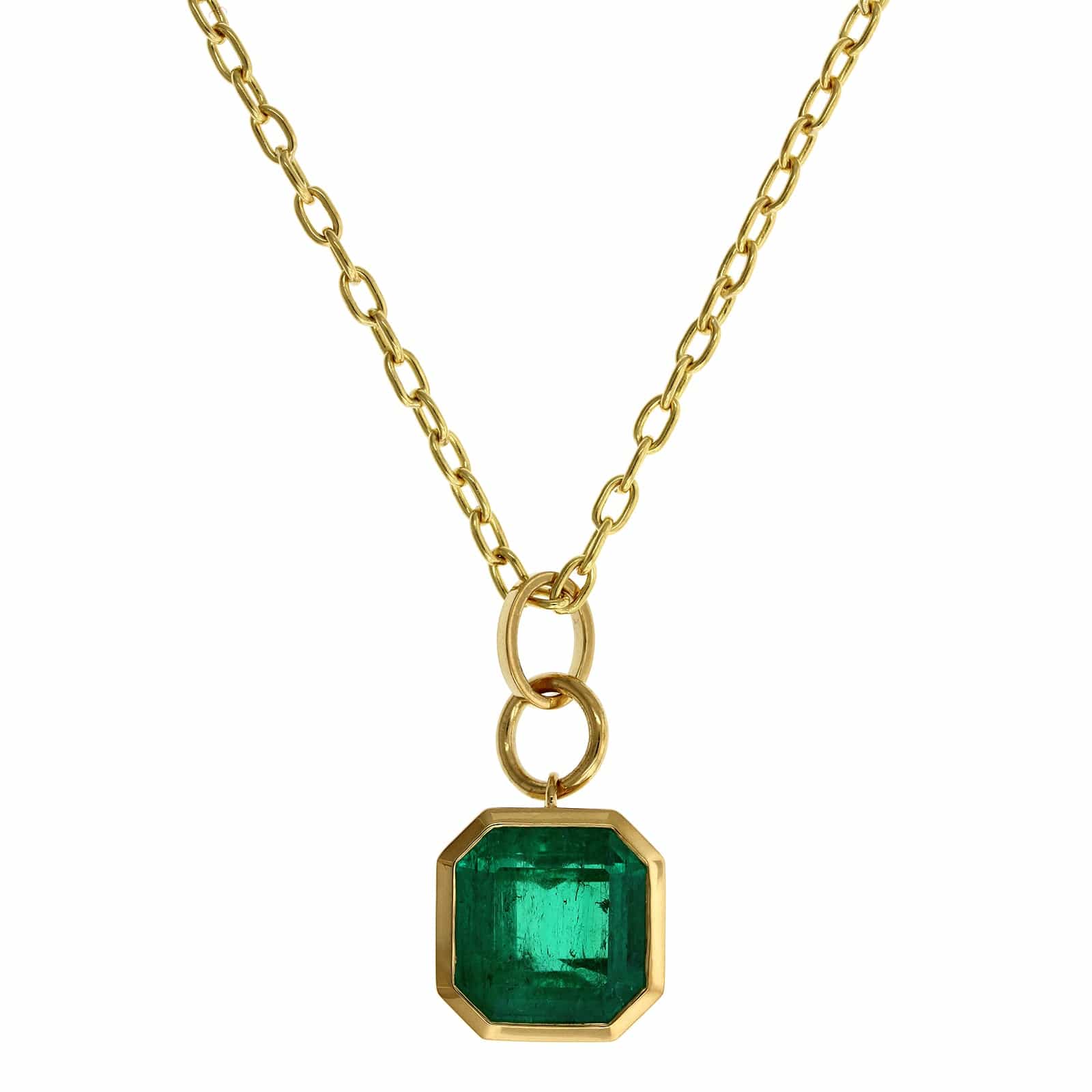 22K Yellow Gold Square Emerald Pendant Necklace