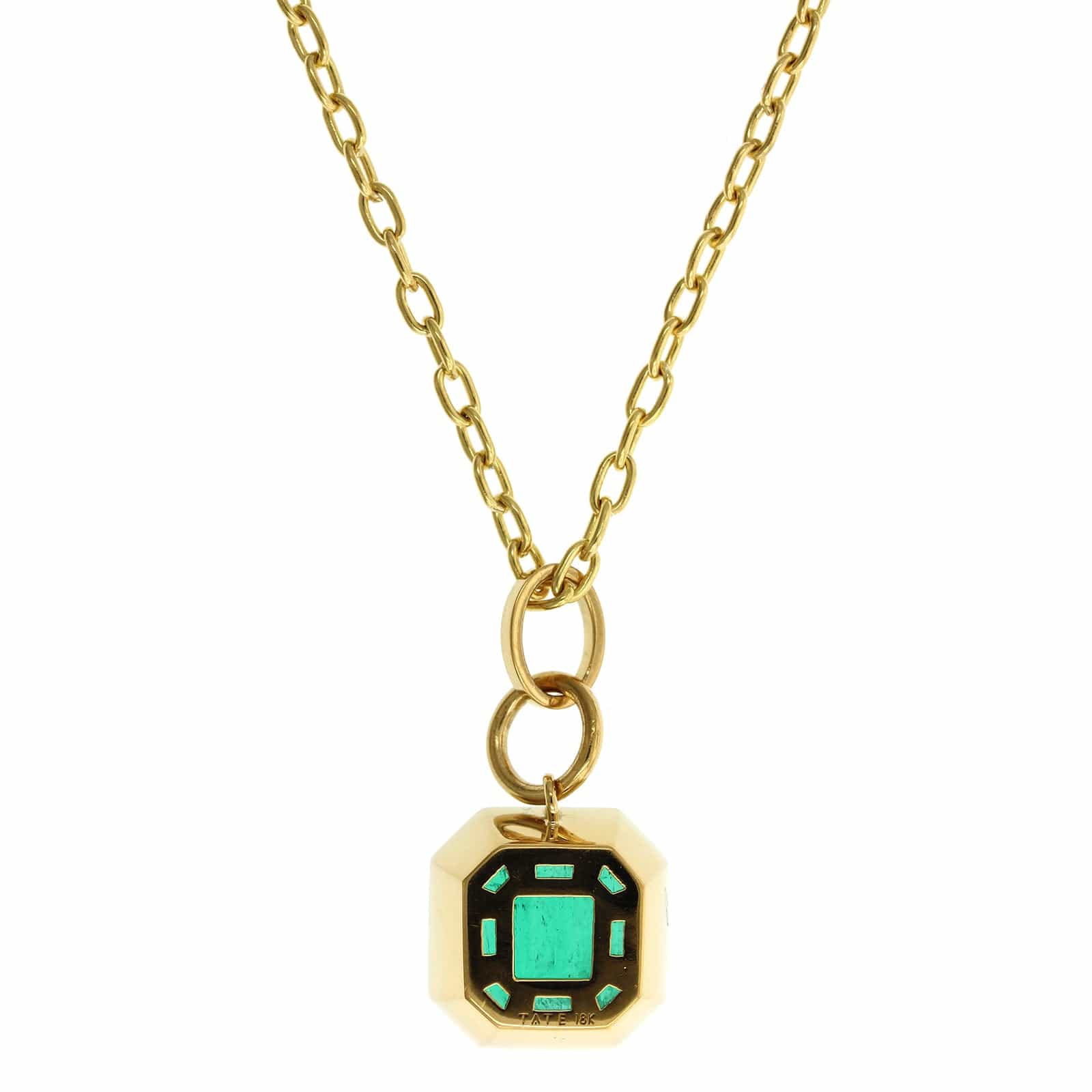 22K Yellow Gold Square Emerald Pendant Necklace - Image 2
