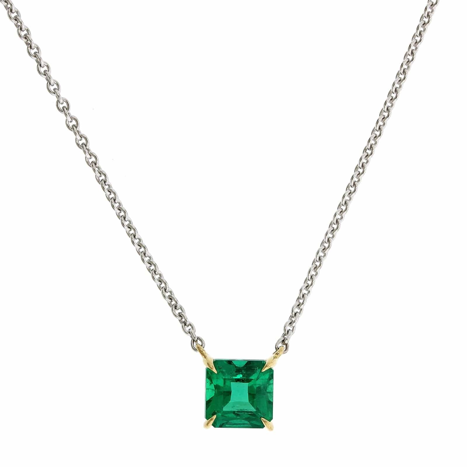 18K Two-Tone Emerald Cut Emerald Pendant