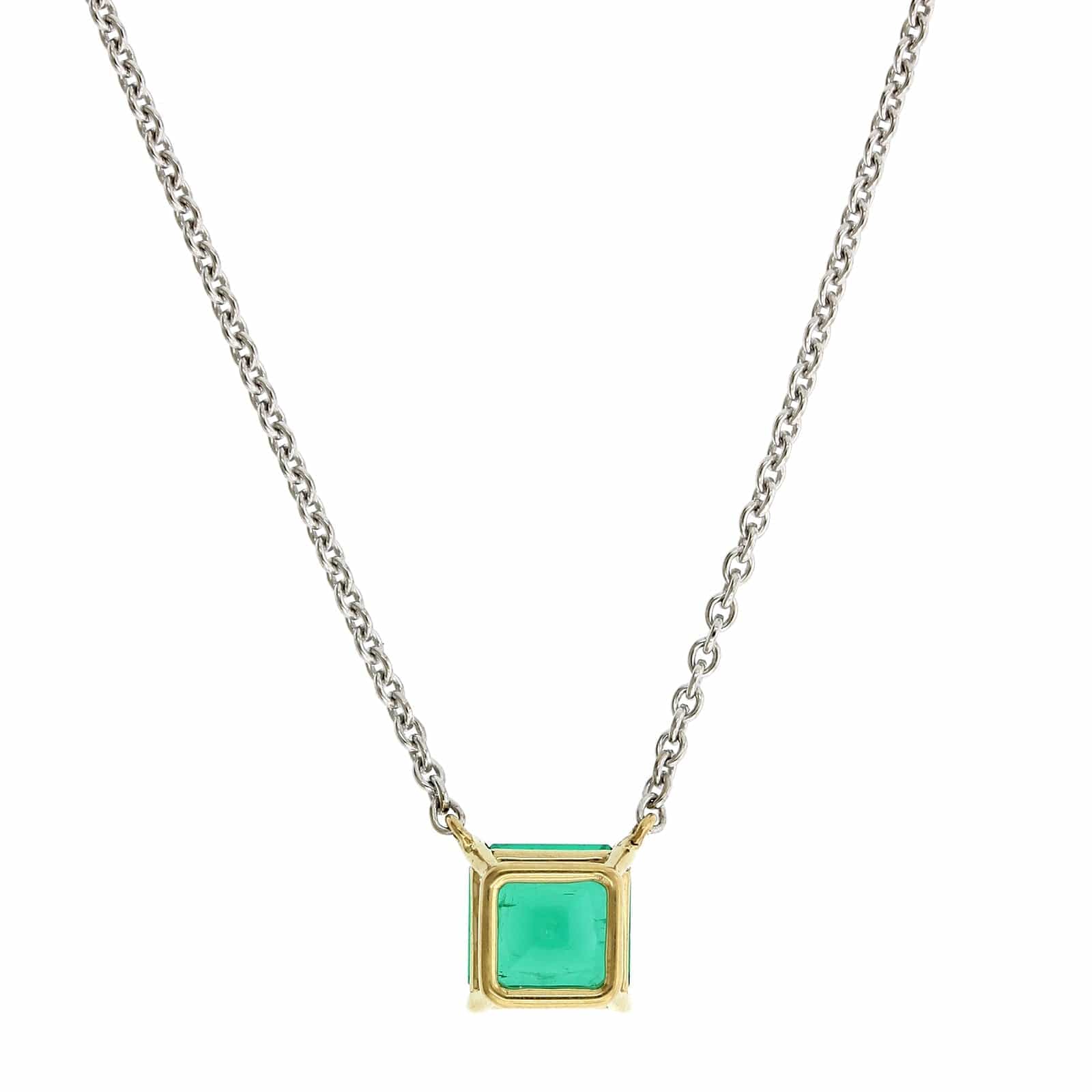 18K Two-Tone Emerald Cut Emerald Pendant - Image 2