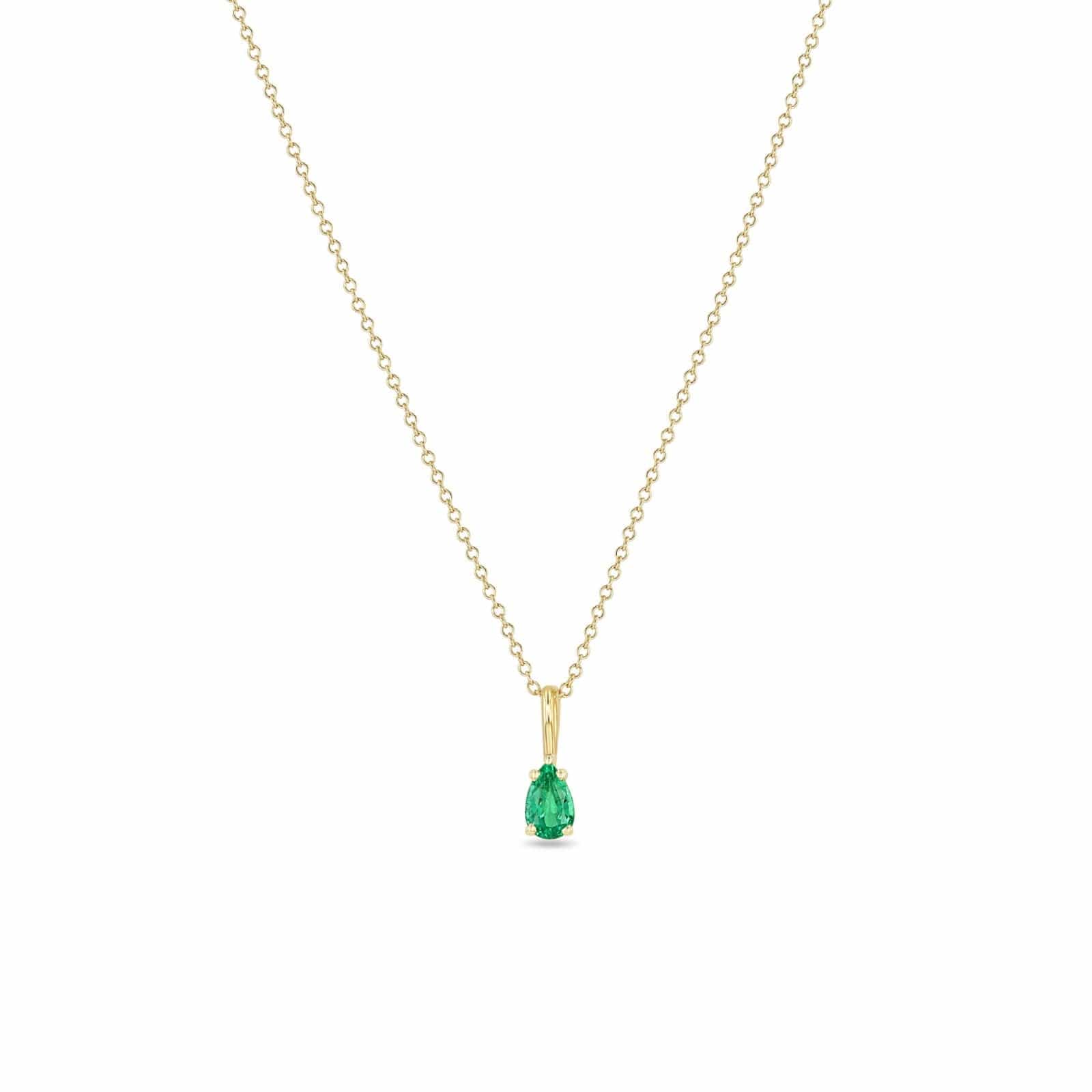 Zoe Chicco 14K Yellow Gold Pear Shaped Emerald Pendant Necklace