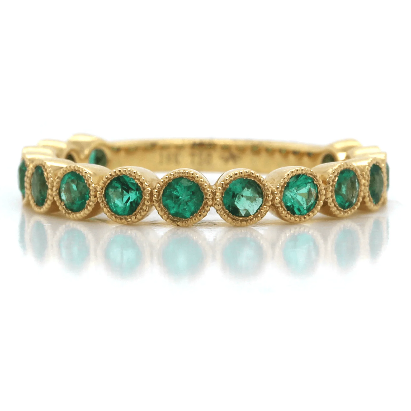 18K Yellow Gold Emerald Milgrain Band
