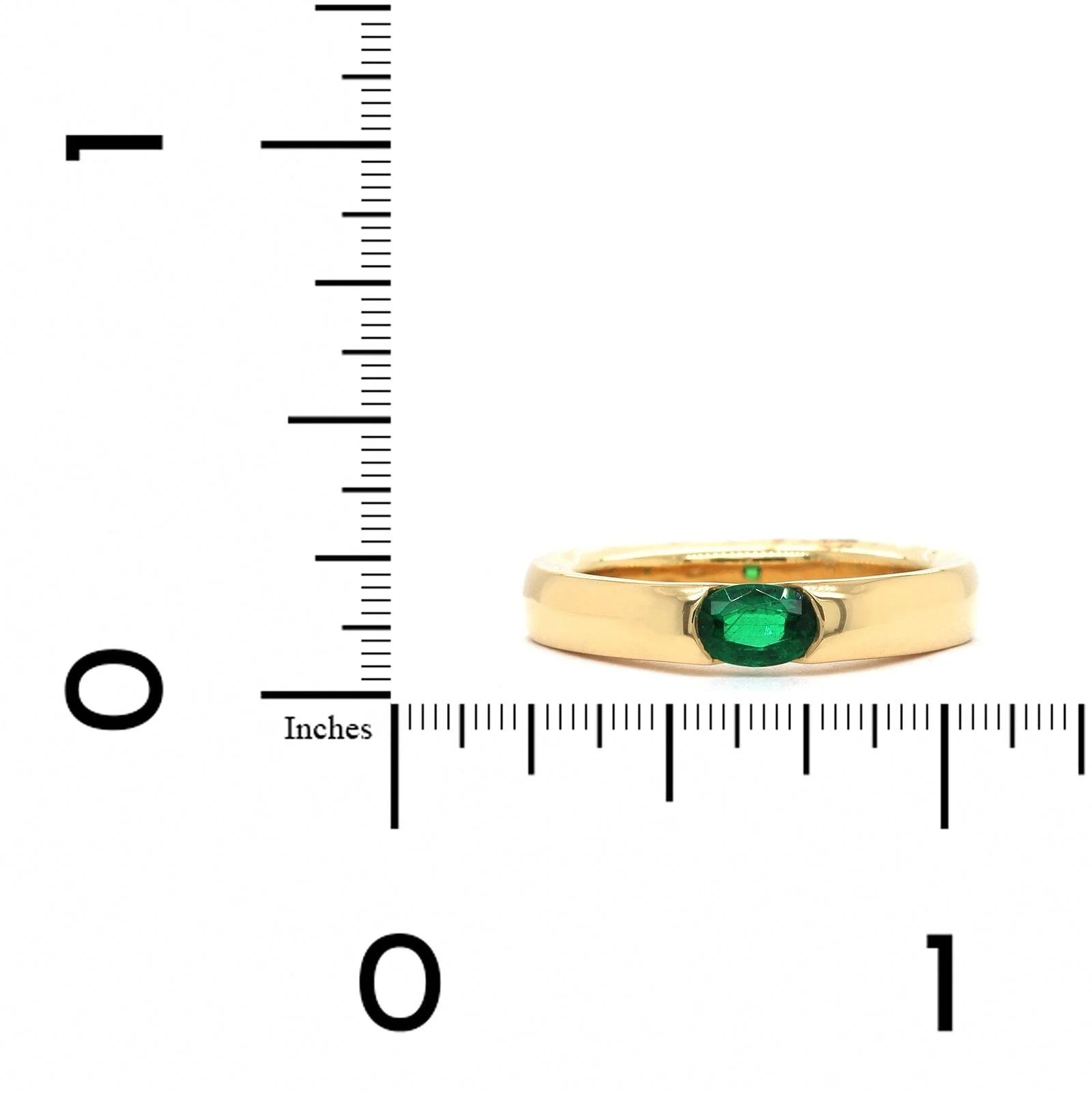 18K Yellow Gold Oval Emerald Bezel Set Ring - Image 3