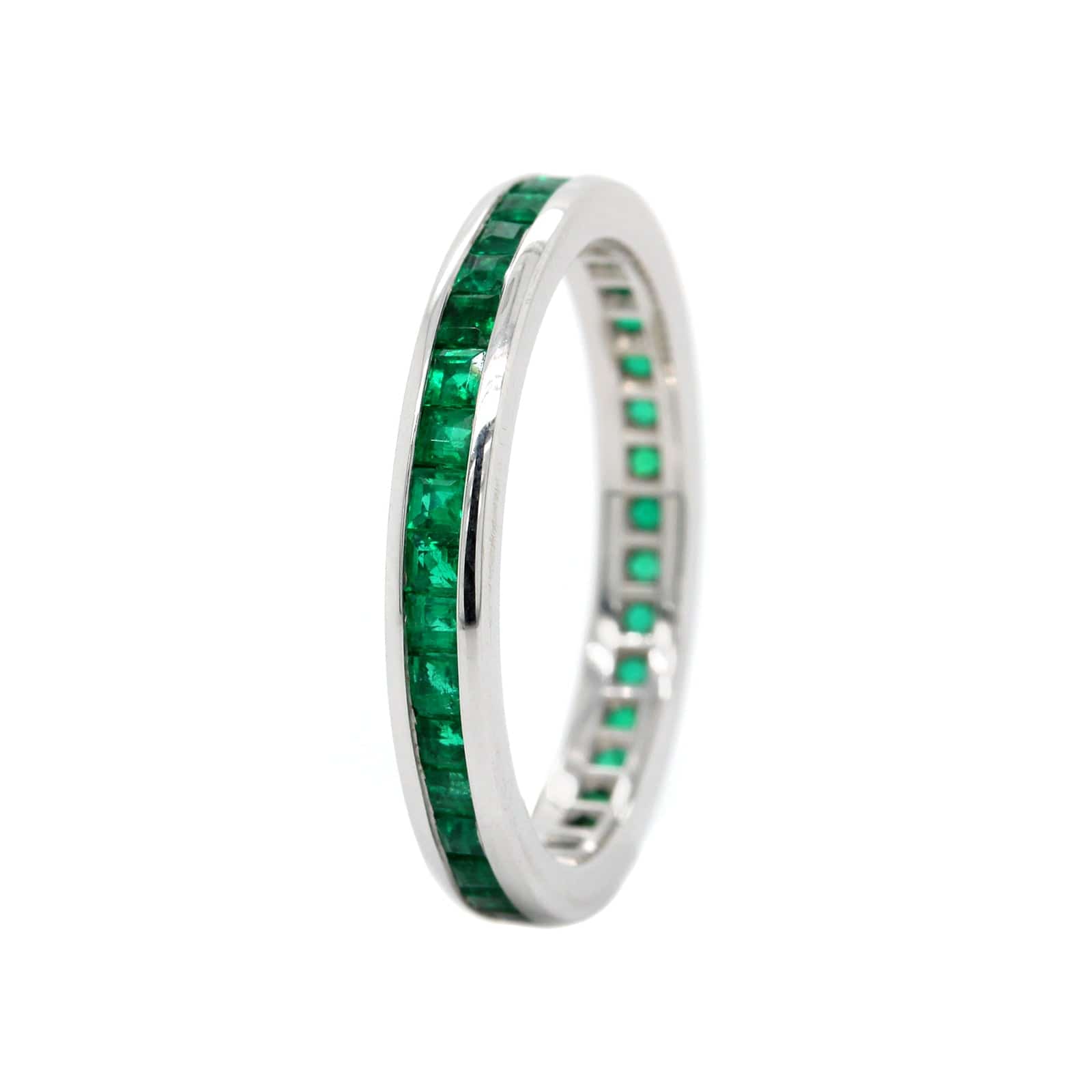 18K White Gold Channel Set Emerald Eternity Band - Image 2