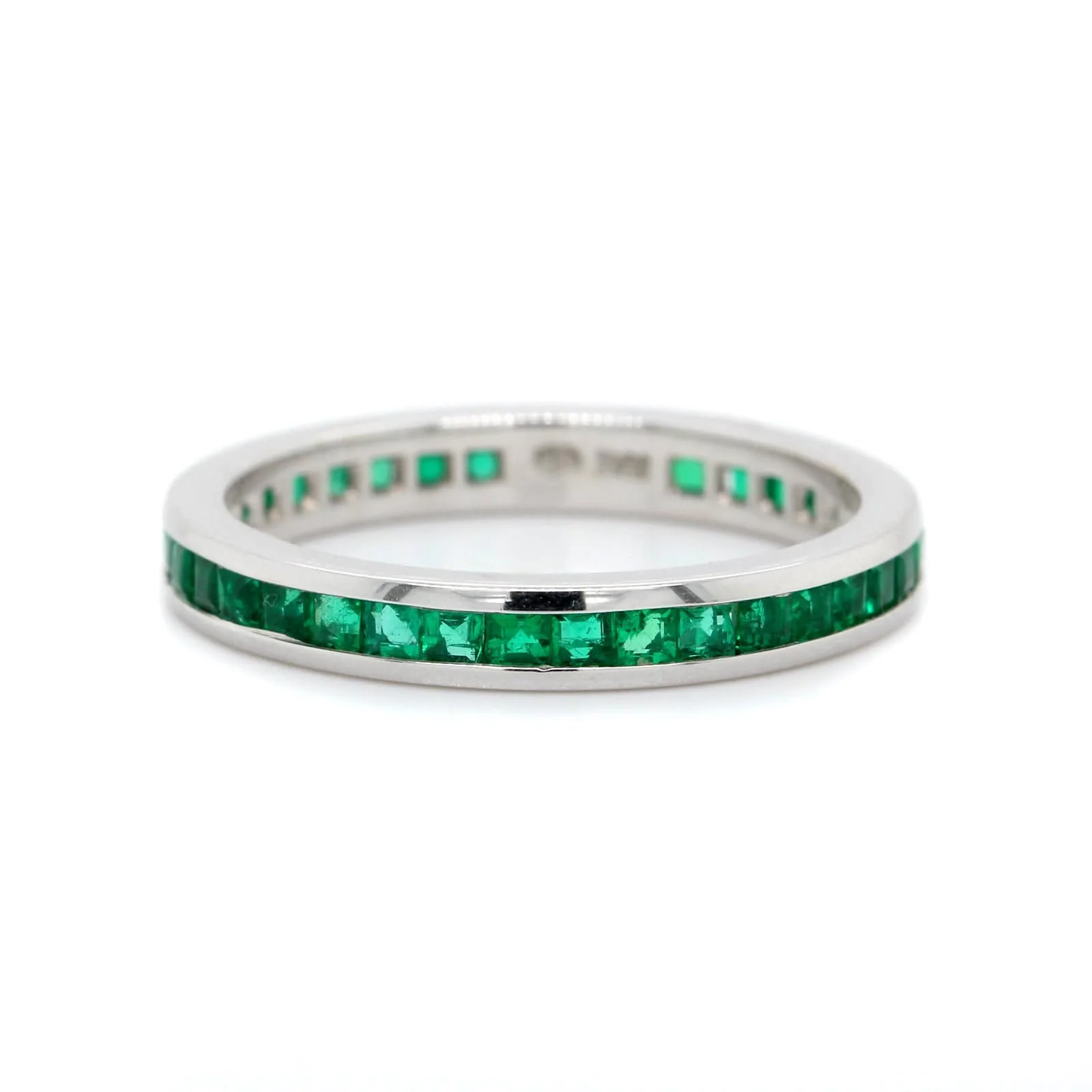 18K White Gold Channel Set Emerald Eternity Band - Image 5