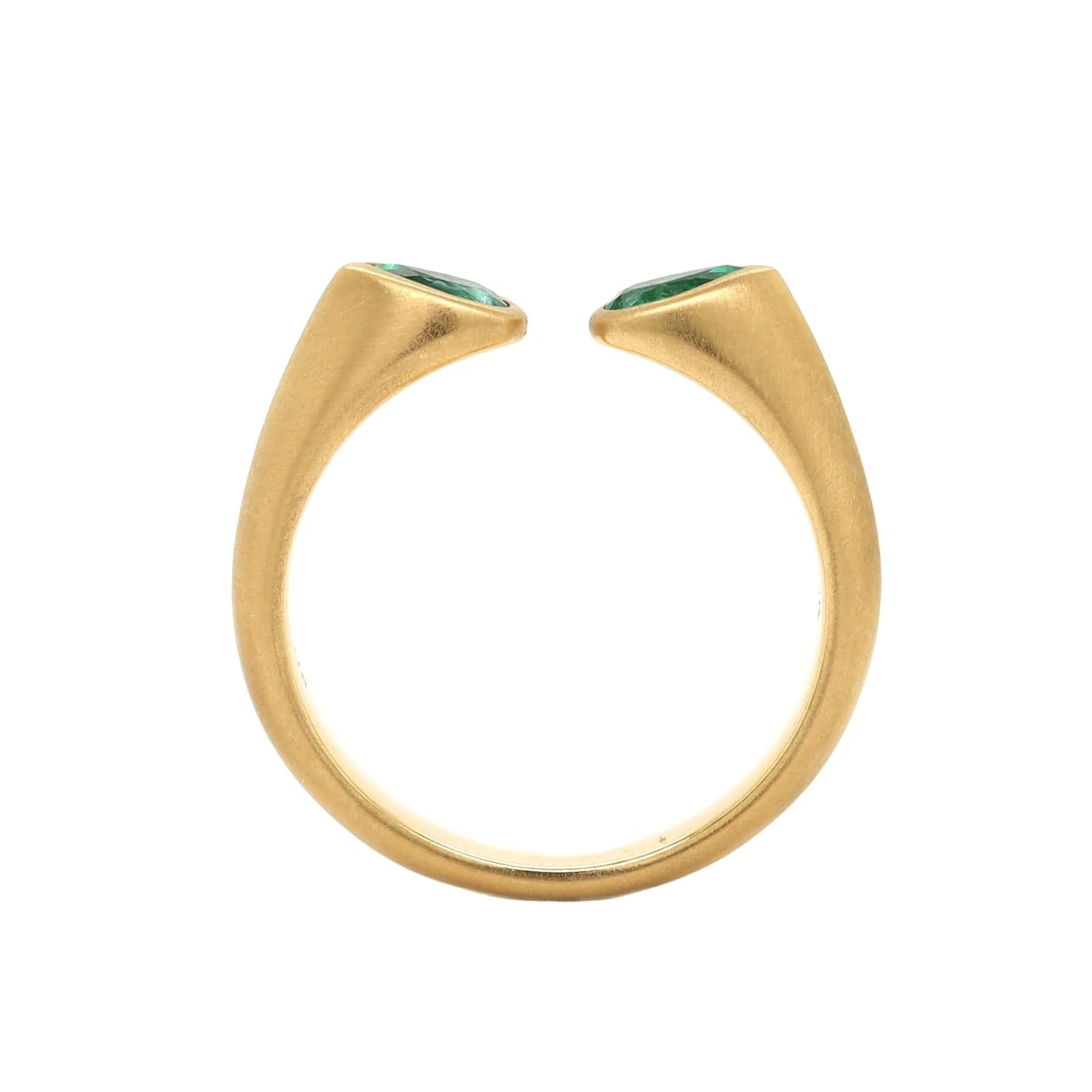 18K Yellow Gold Pear Shaped Emerald Huggie Ring - Image 3