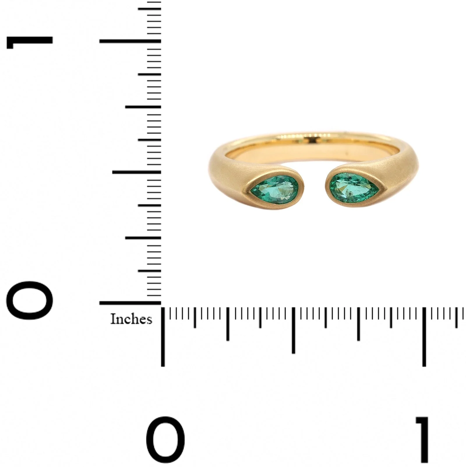 18K Yellow Gold Pear Shaped Emerald Huggie Ring - Image 4