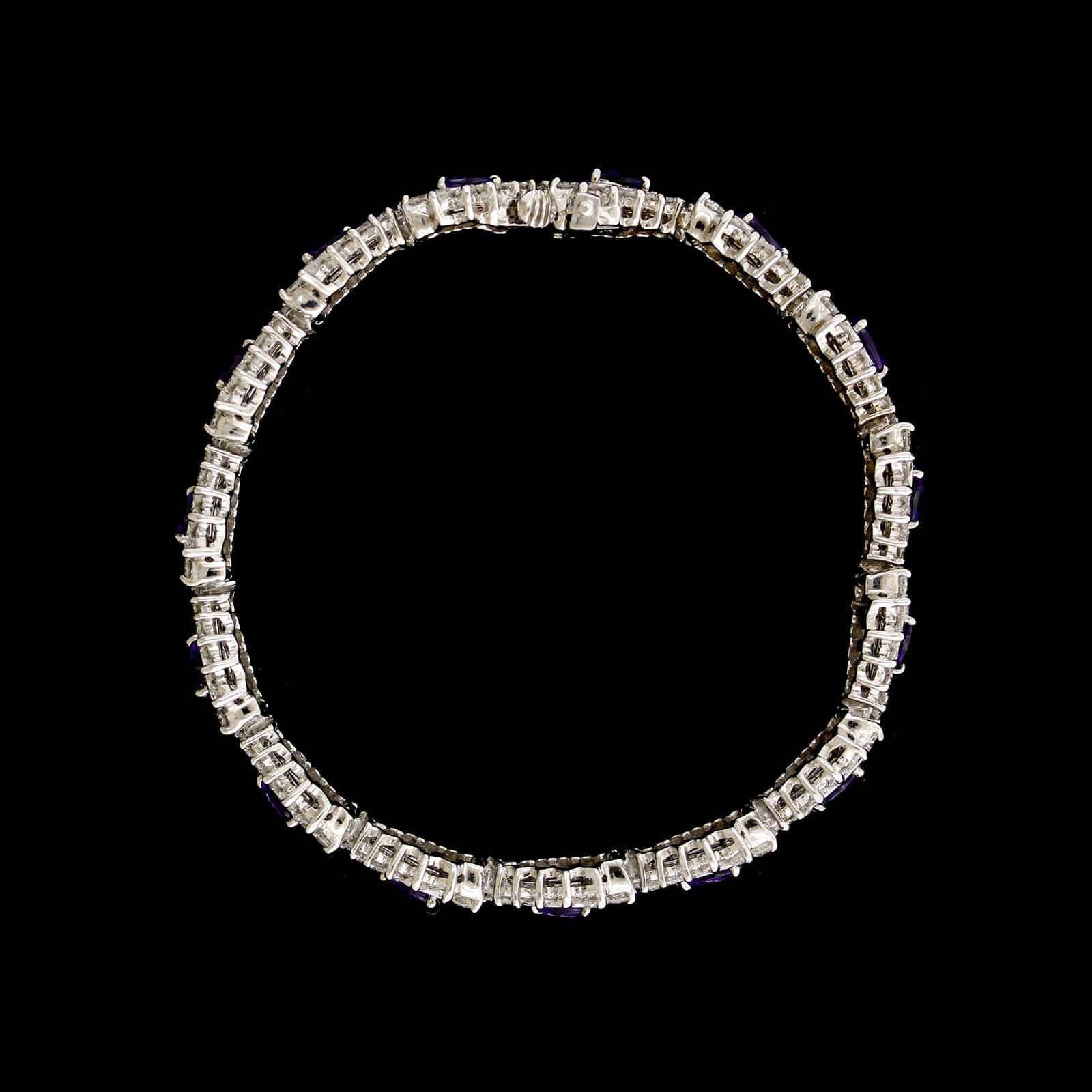 14K White Gold Estate Amethyst and Diamond Bracelet - Image 2