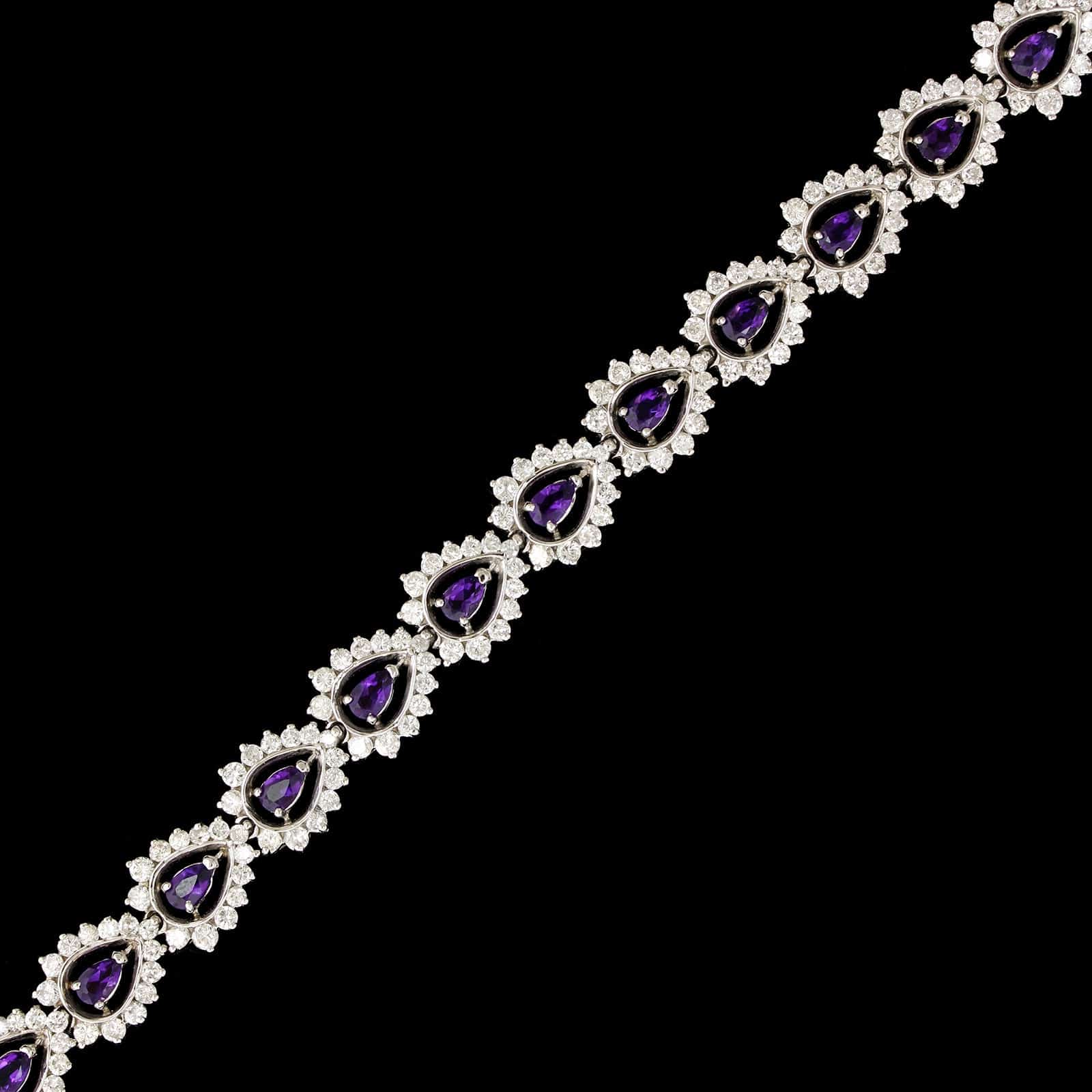 14K White Gold Estate Amethyst and Diamond Bracelet - Image 3