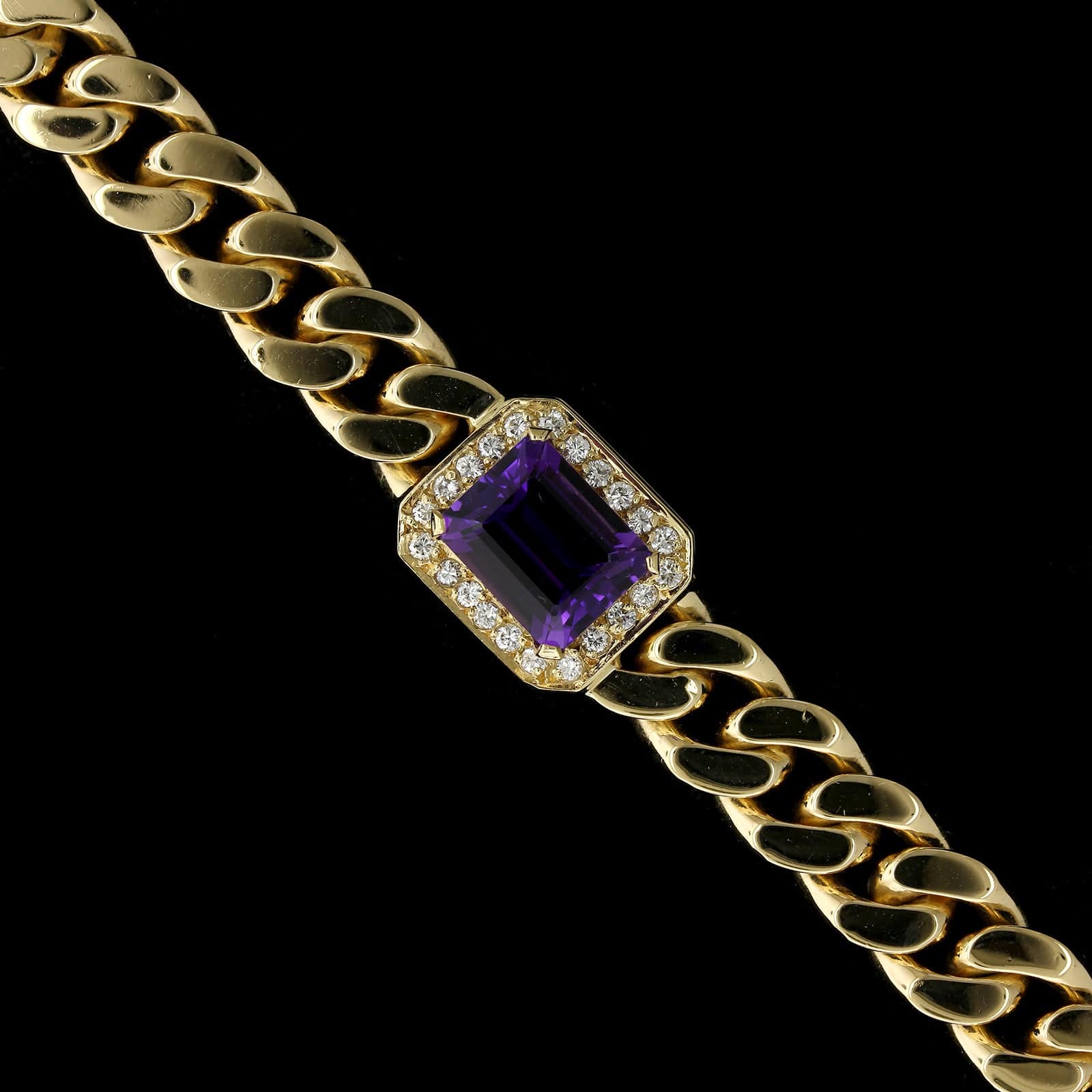 18K Yellow Gold Estate Amethyst and Diamond Bracelet - Image 3