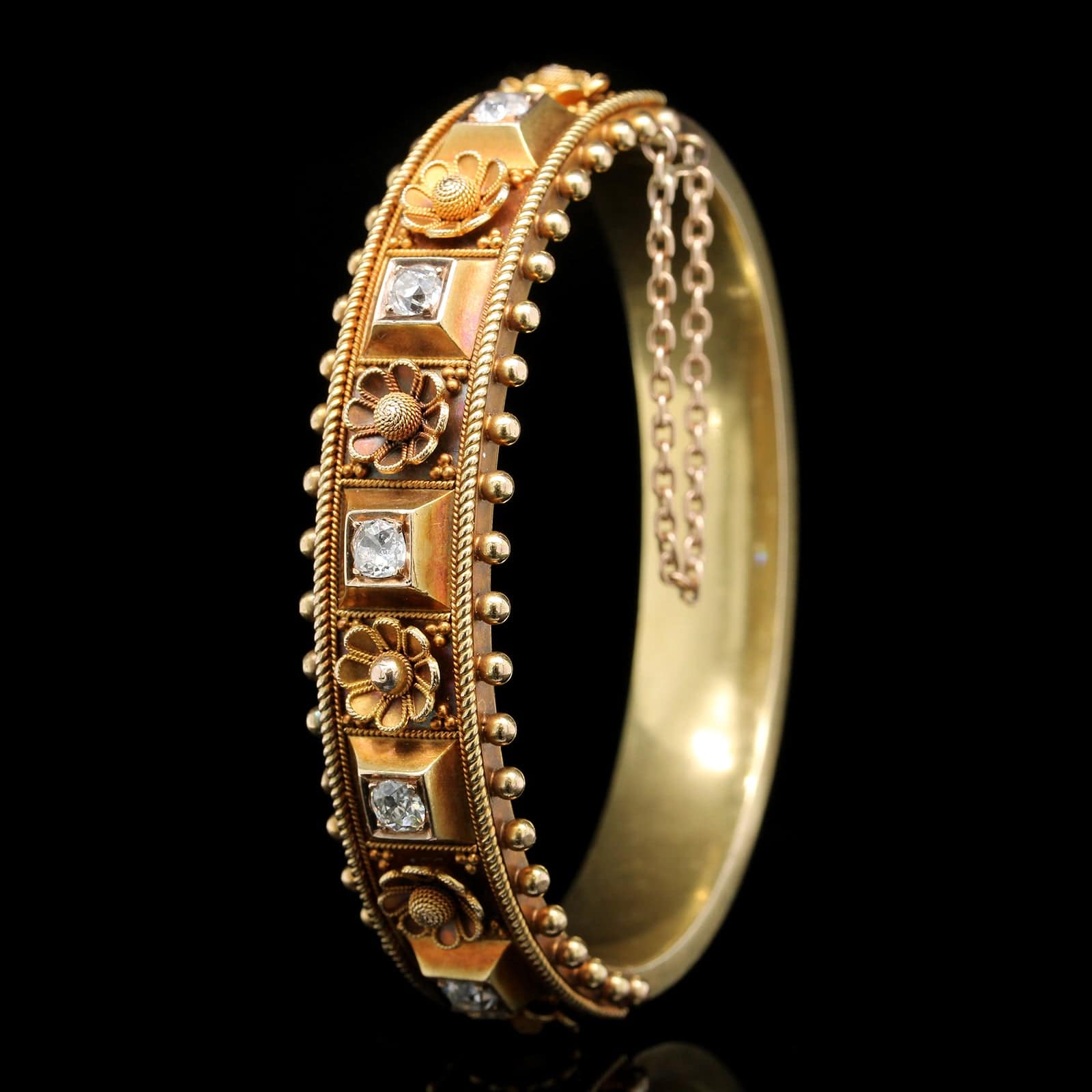 Antique 14K Yellow Gold Estate Etruscan Revival Diamond Bangle - Image 2