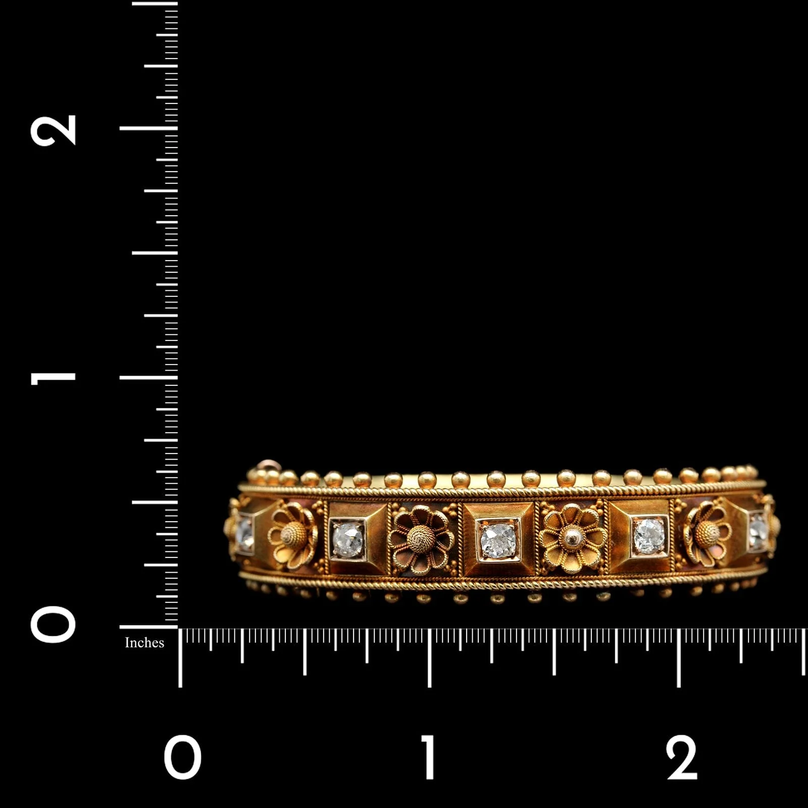 Antique 14K Yellow Gold Estate Etruscan Revival Diamond Bangle - Image 3