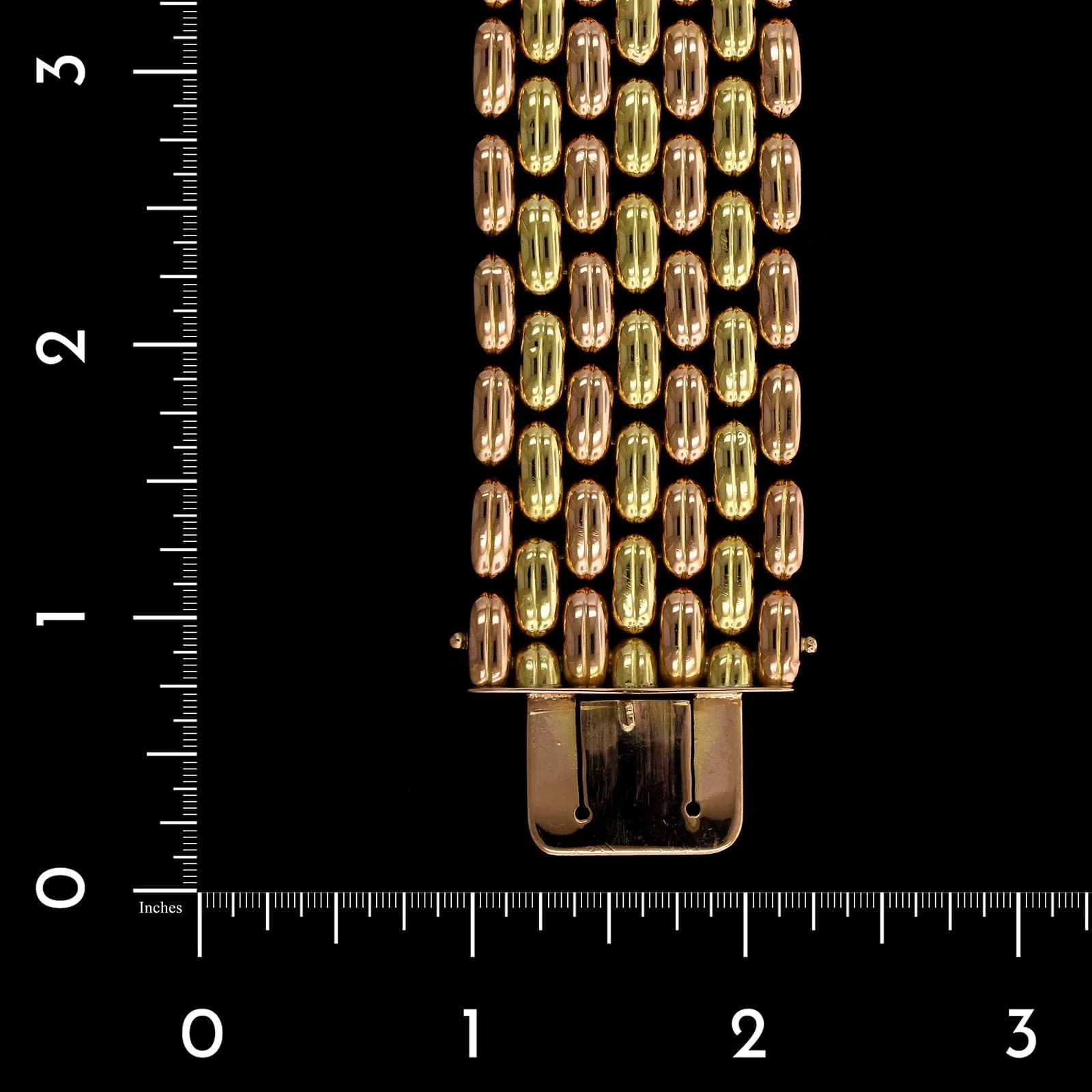 18K Yellow and Rose Gold Estate Wide Seven Row Bracelet - Image 3