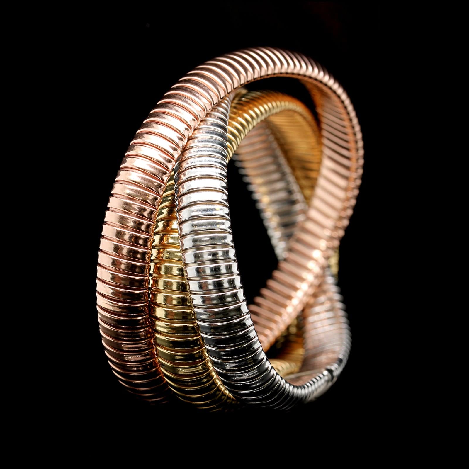 18K Tricolor Gold Estate Triple Tubogas Link Bracelet - Image 2