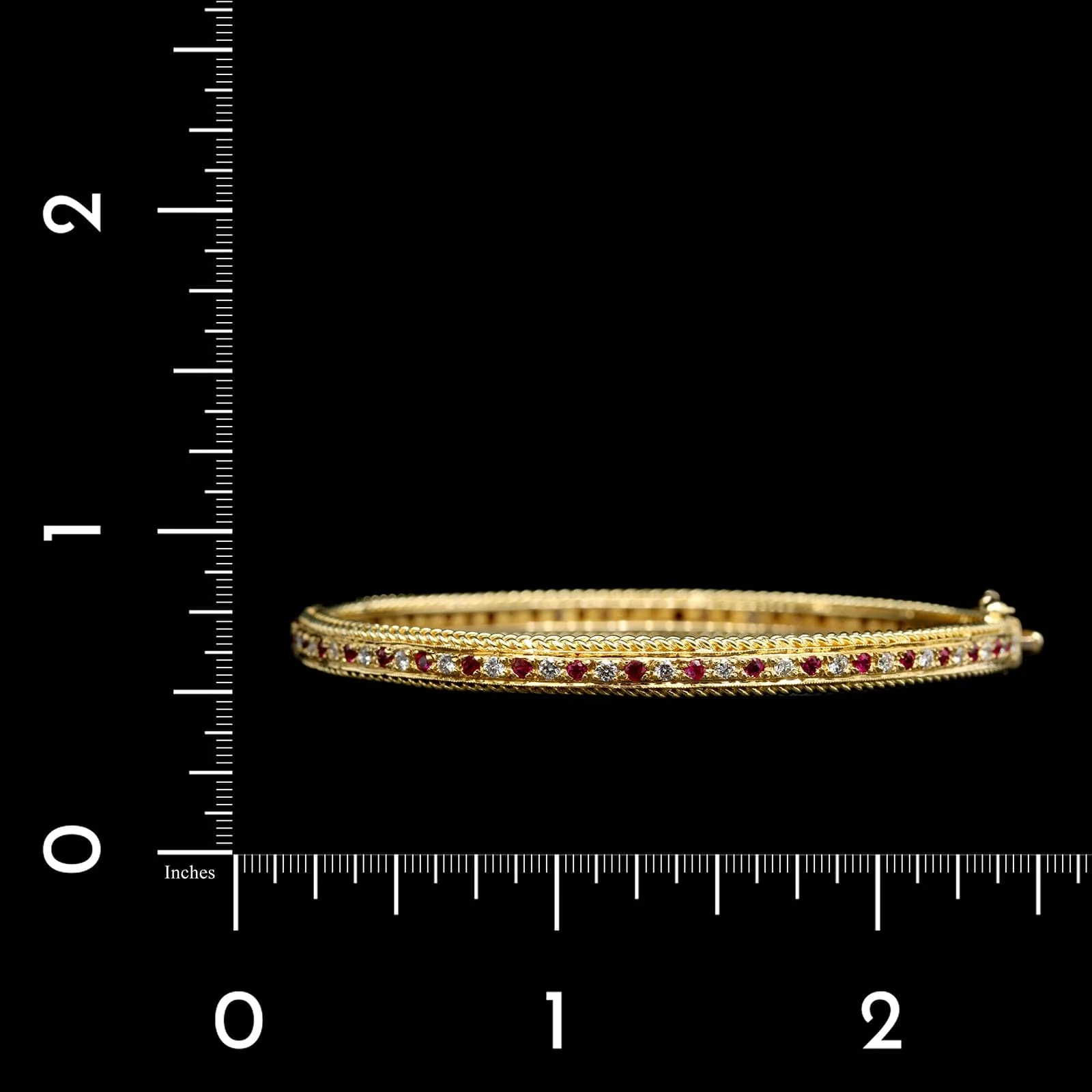 A.G.A. Correa & Sons 18K Yellow Gold Estate Diamond and Ruby Rope Bands Bangle - Image 3