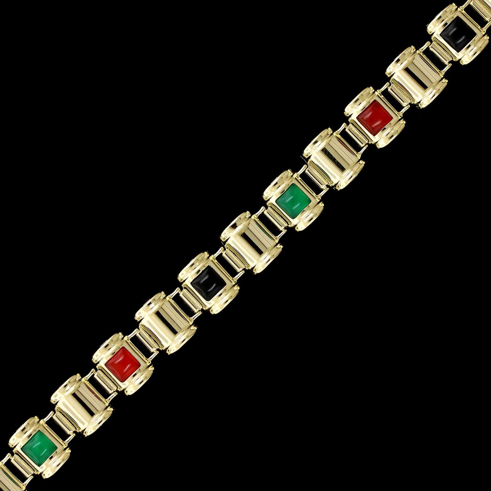 14K Yellow Gold Estate Hardstone Bracelet - Image 2