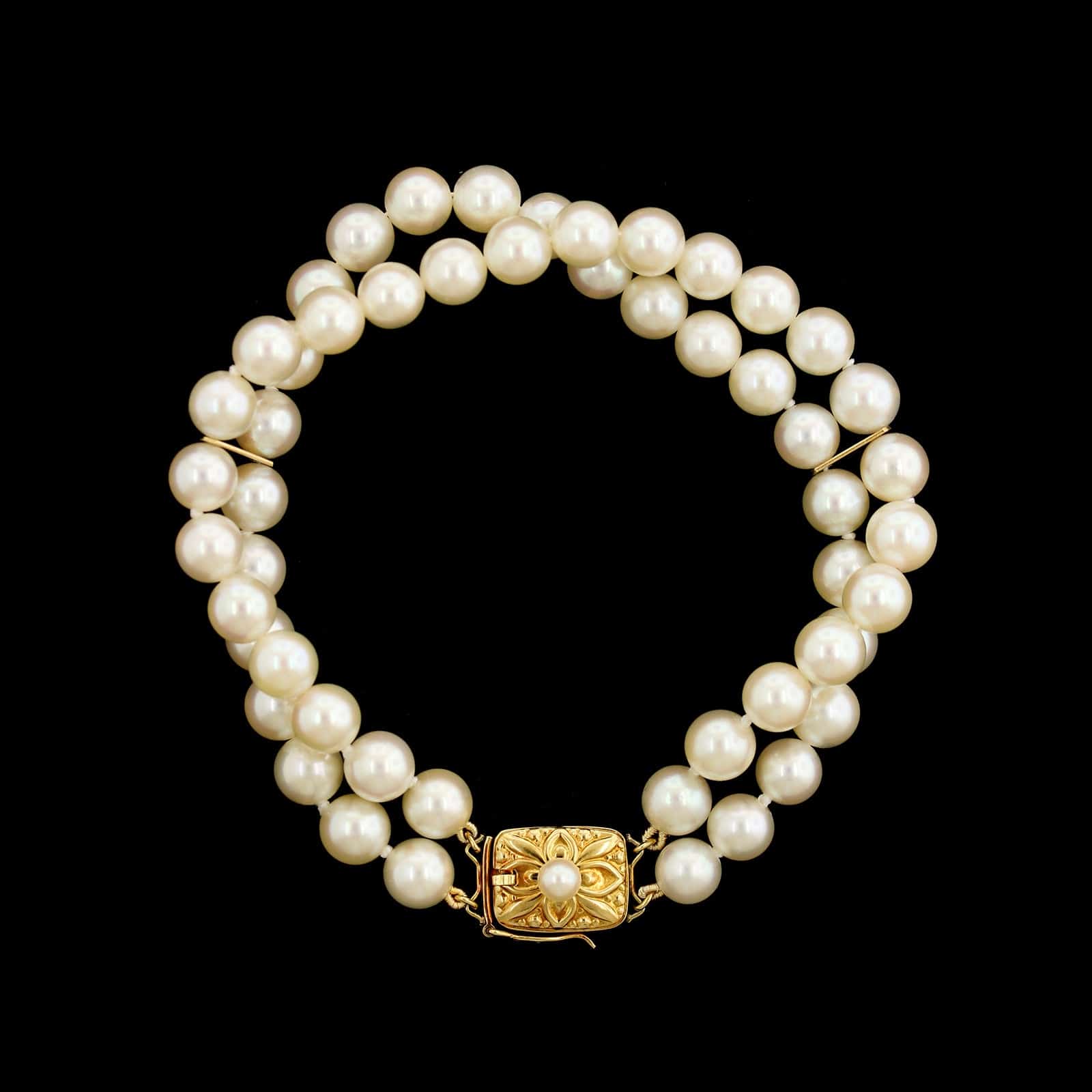 Mikimoto 18K Yellow Gold Estate Pearl Double Row Bracelet - Image 2