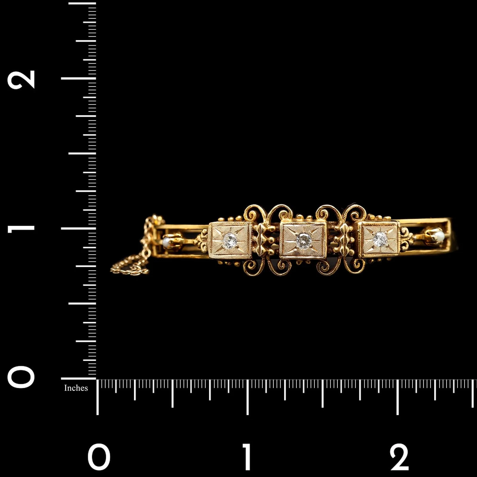 Vintage Victorian 14K Yellow Gold Estate Diamond Pearl Bangle Bracelet - Image 3