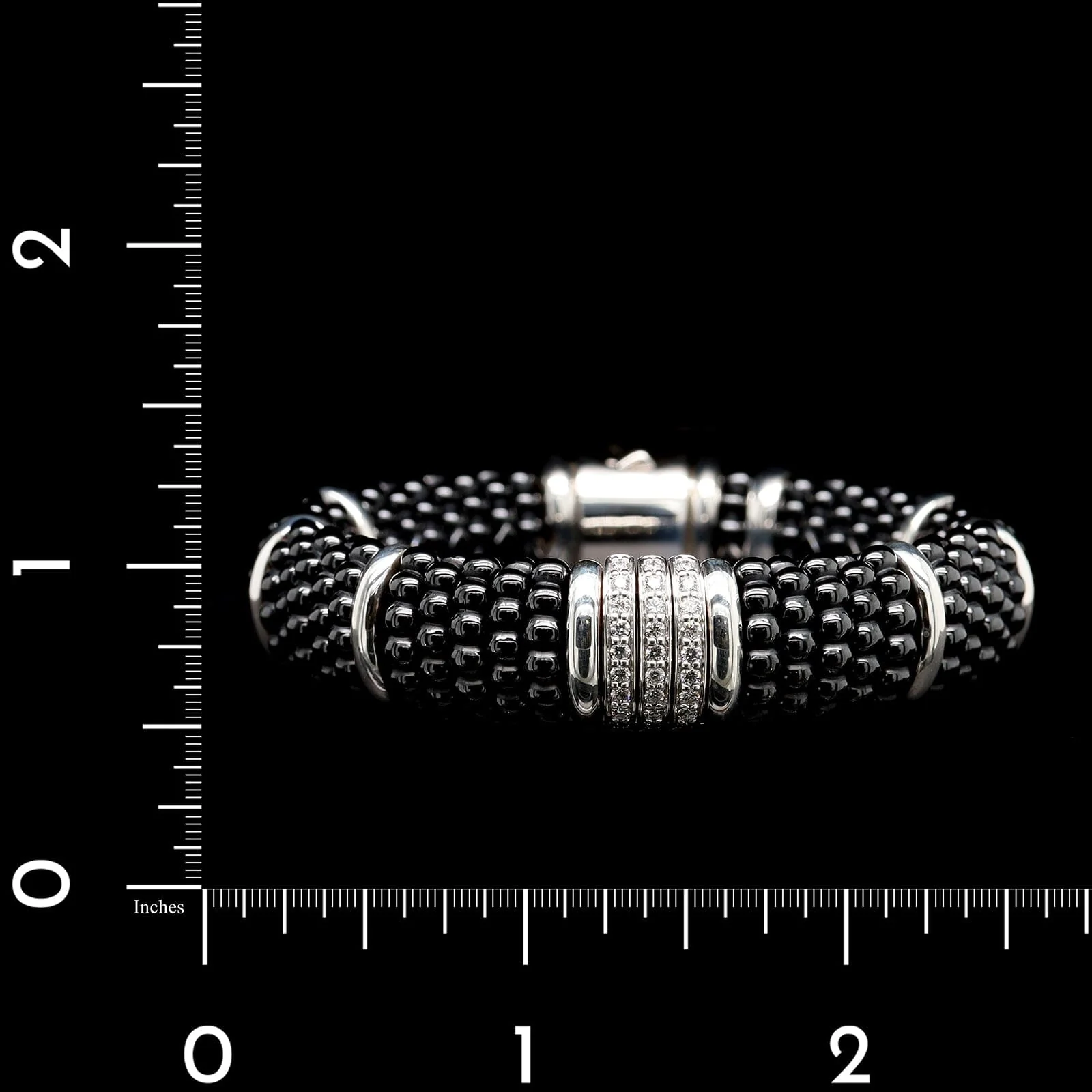 Lagos Sterling Silver Estate Black Ceramic and Diamond Caviar Bracelet - Image 3