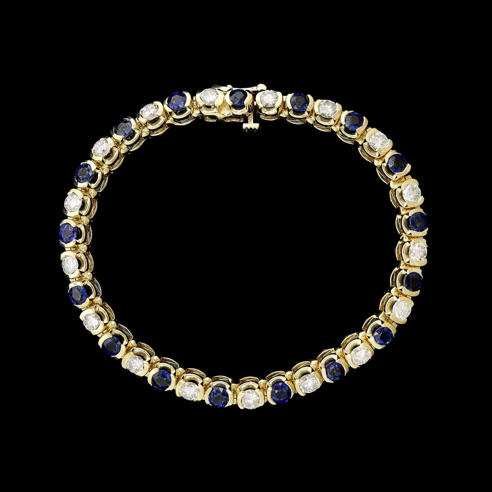 14K Yellow Gold Estate Sapphire and Diamond Bracelet