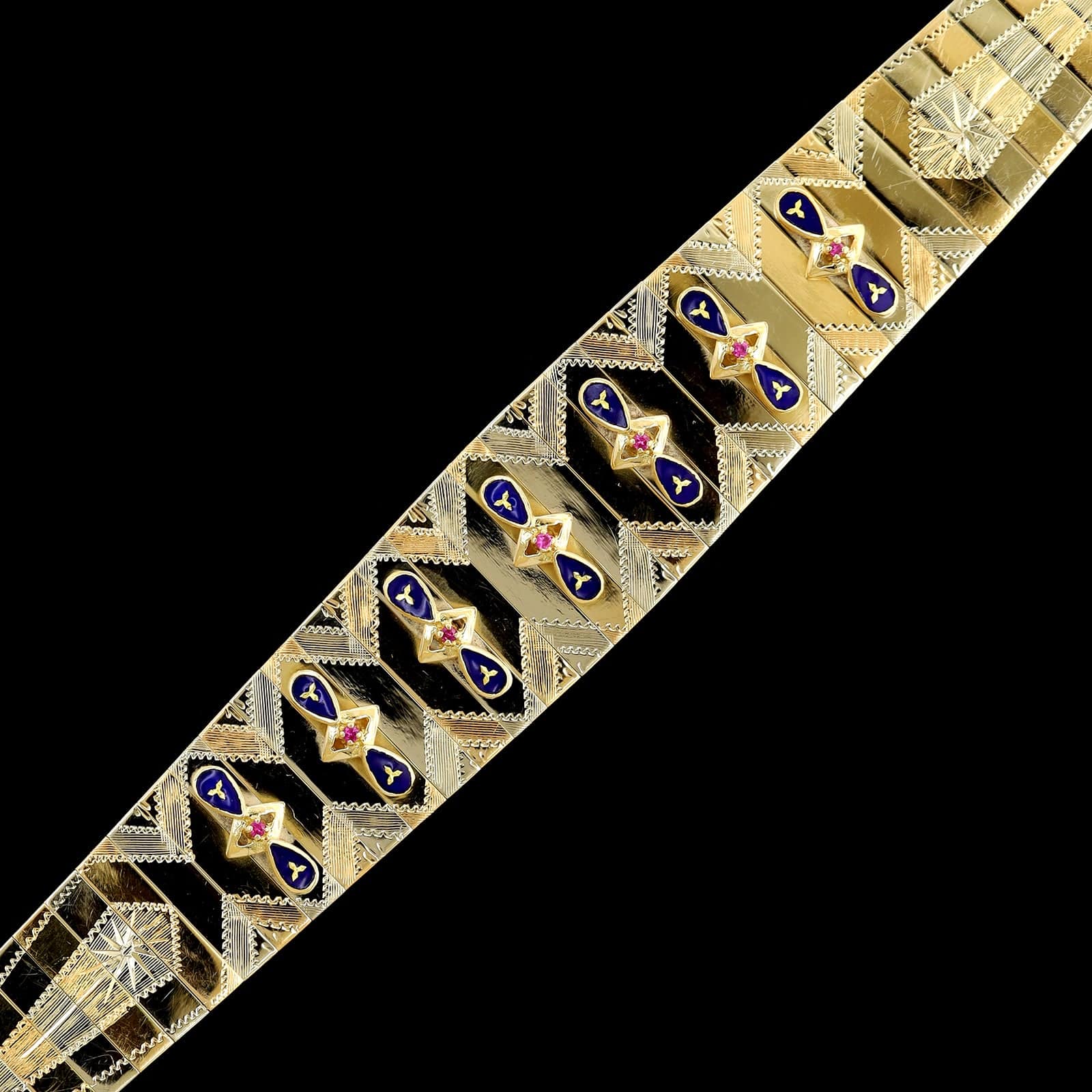 18K Two-tone Gold Estate Ruby and Enamel Bracelet - Image 2