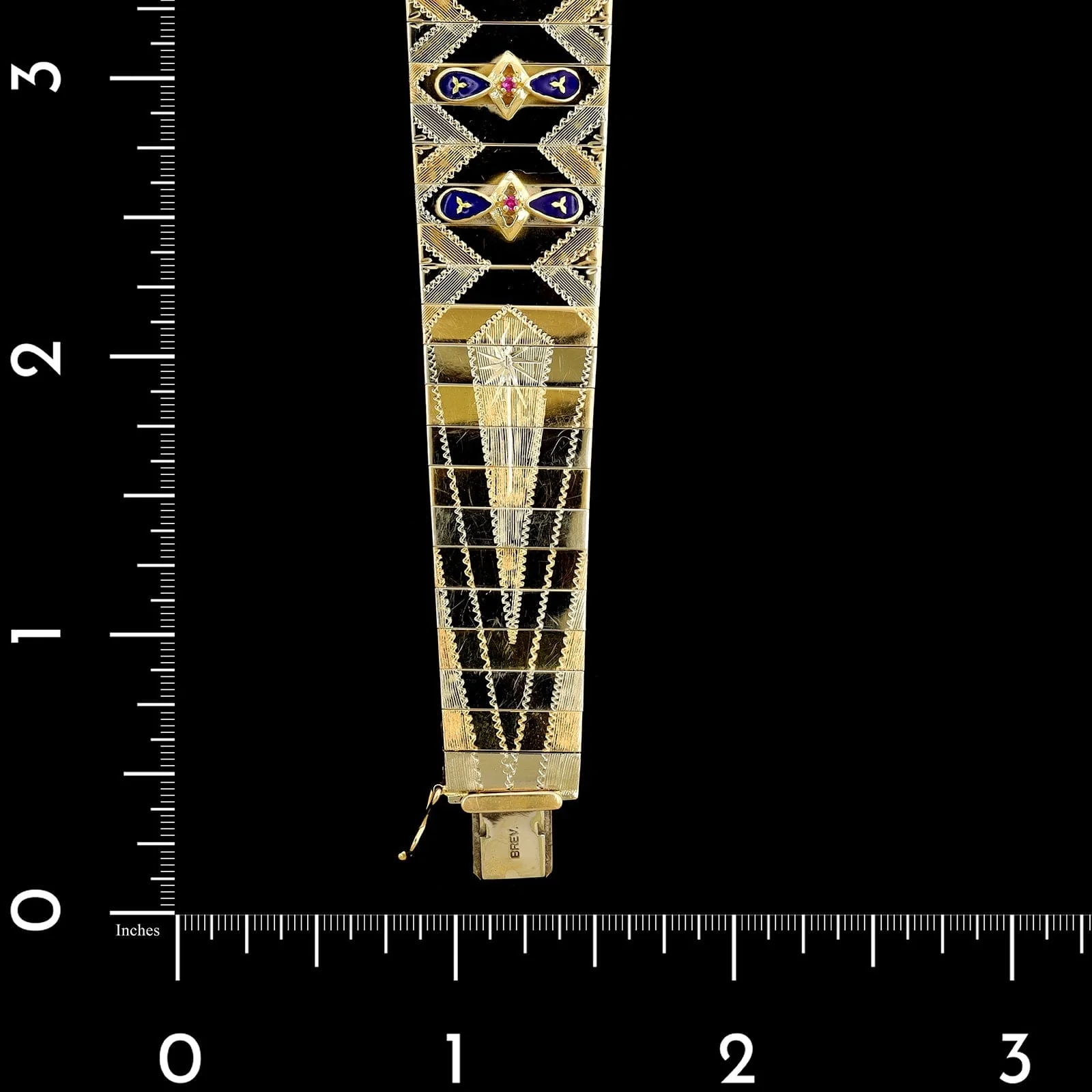18K Two-tone Gold Estate Ruby and Enamel Bracelet - Image 3