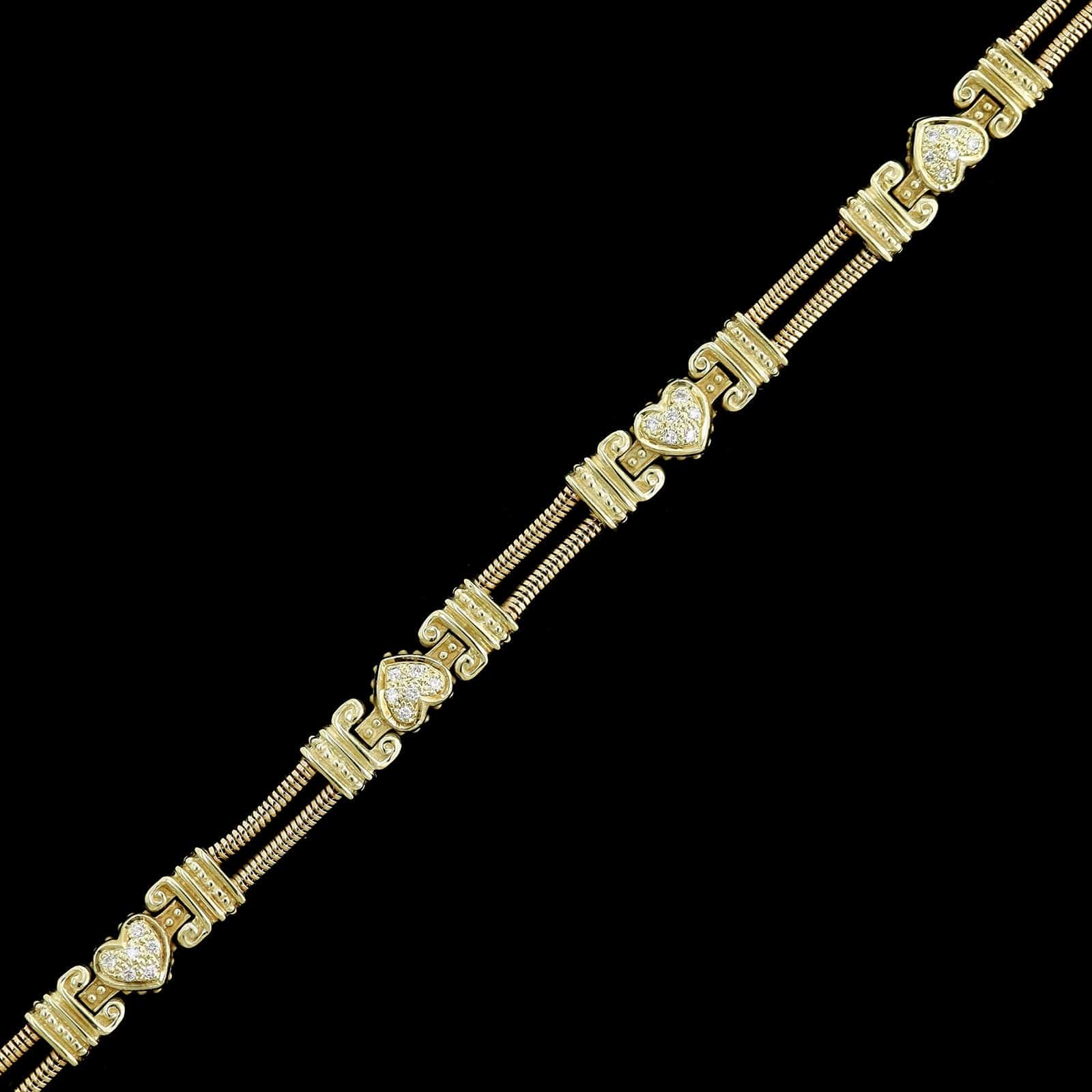 14K Yellow Gold Estate Diamond Heart Bracelet - Image 2