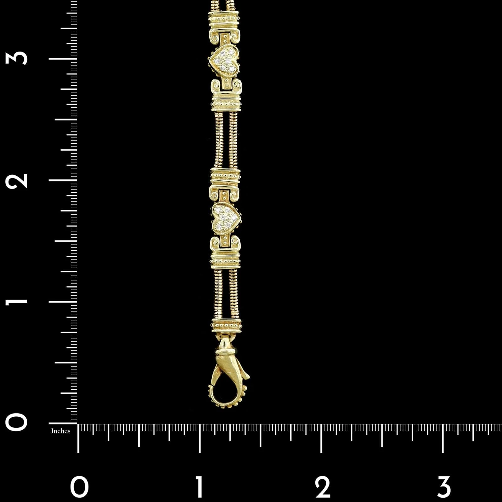 14K Yellow Gold Estate Diamond Heart Bracelet - Image 3