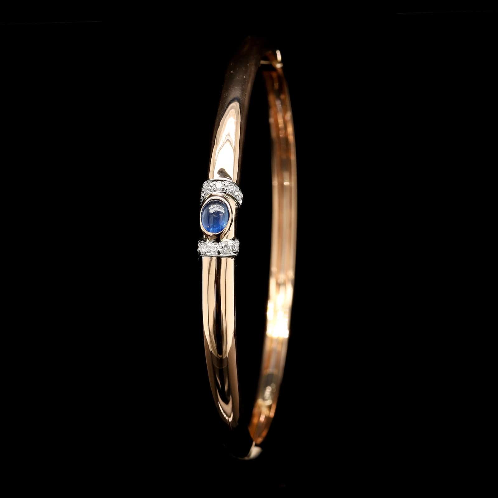 18K Rose Gold Estate Sapphire and Diamond Bangle Bracelet - Image 2