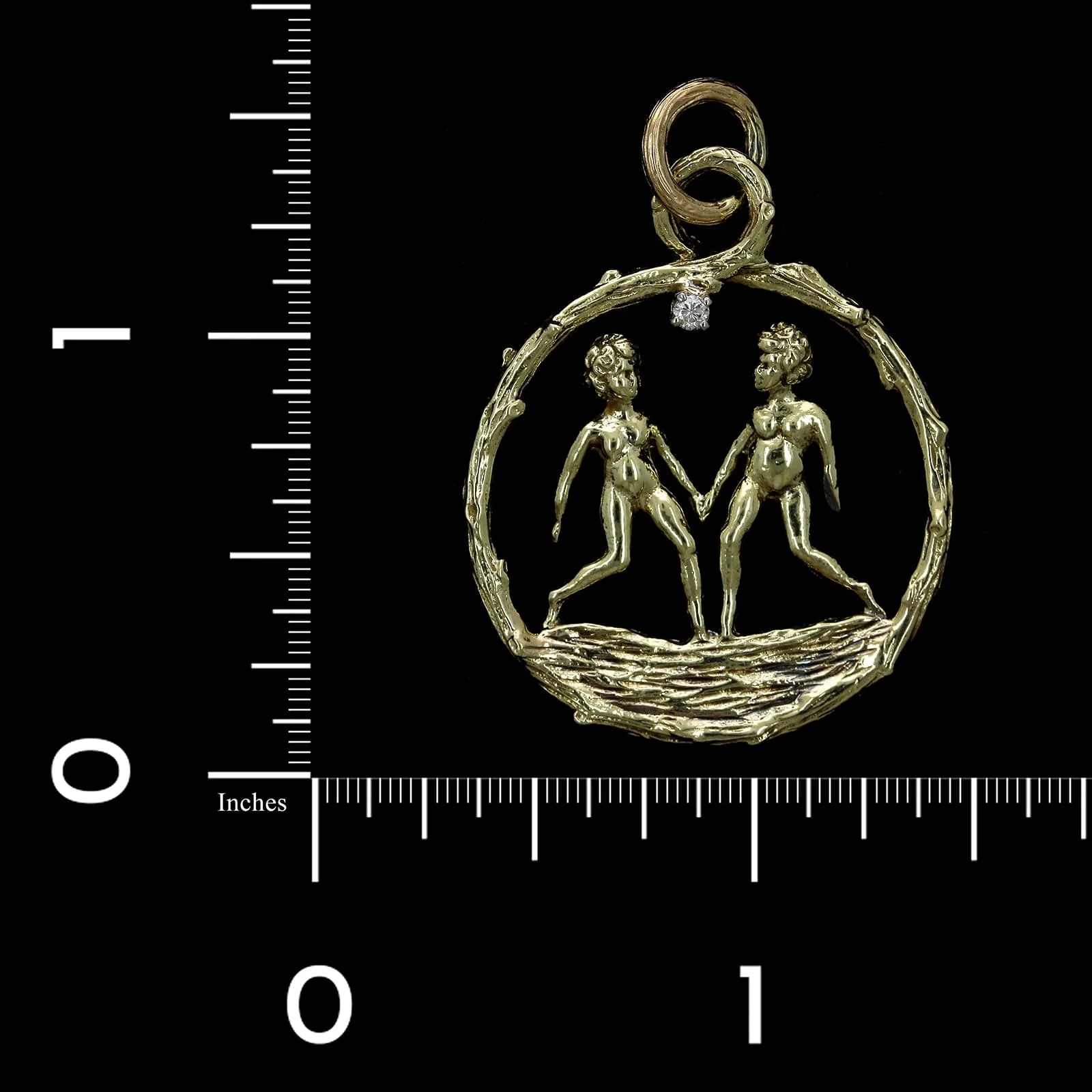 14K Yellow Gold Estate Diamond Gemini Charm - Image 3
