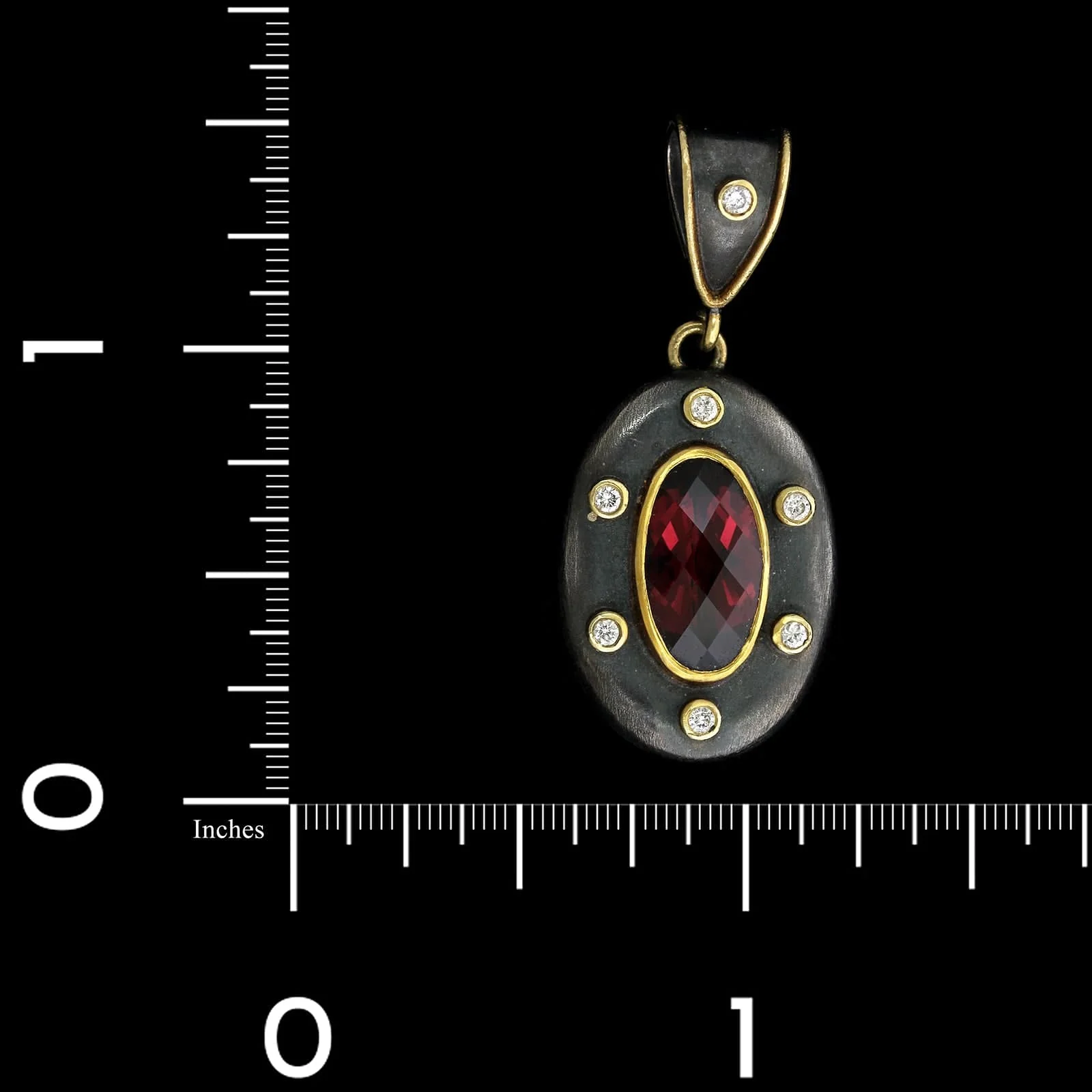 Lika Behar Sterling Silver and 24K Yellow Gold Garnet and Diamond Estate Pendant - Image 3
