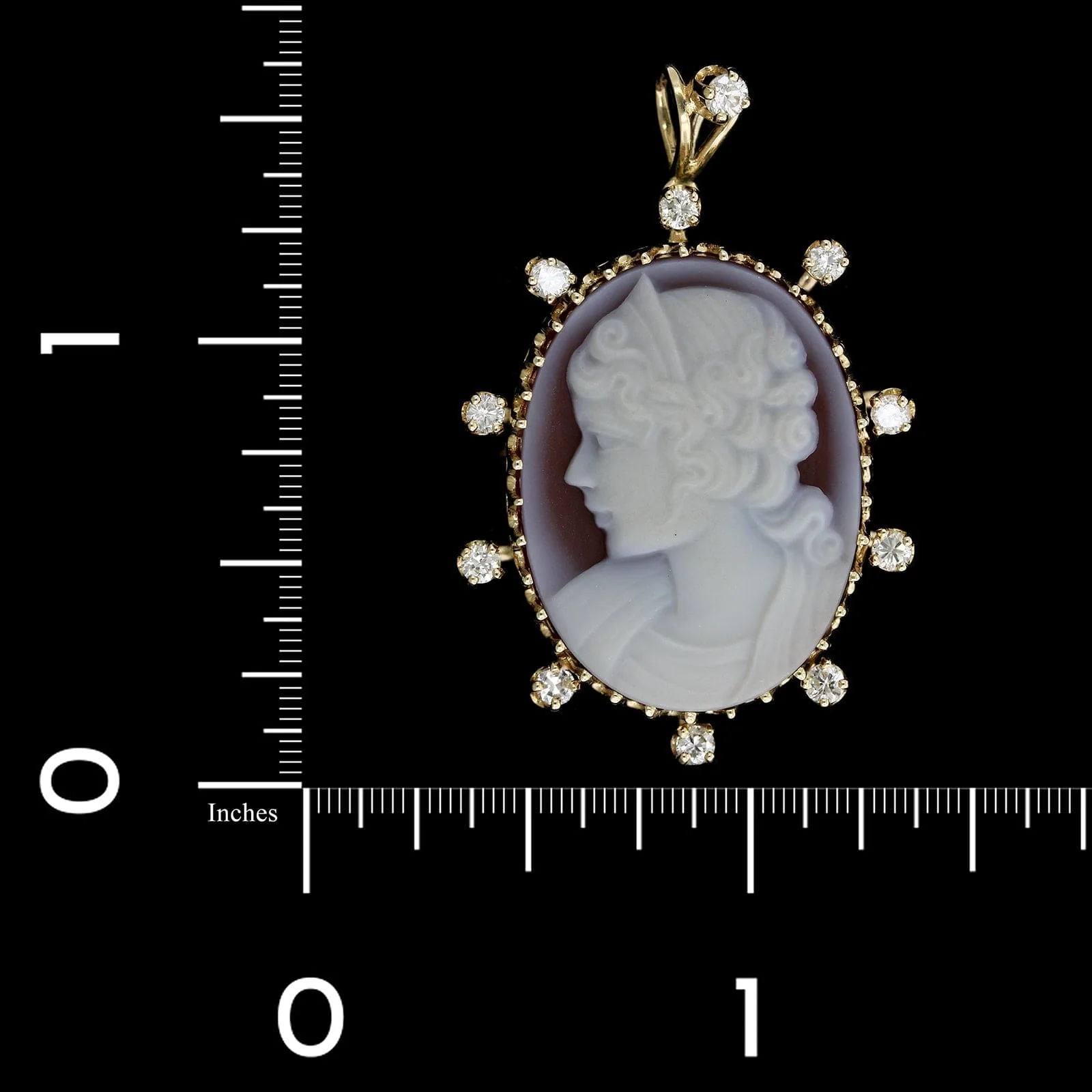 14K Yellow Gold Carnelian and Diamond Cameo Estate Pendant - Image 3