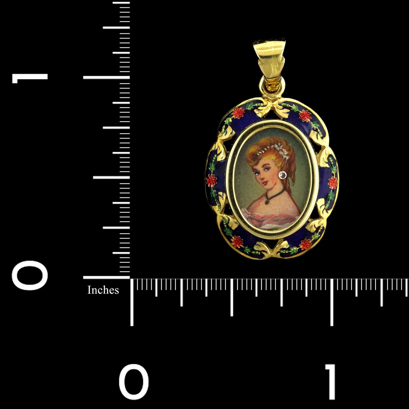 18K Yellow Gold Estate Enamel Portrait Pendant - Image 3