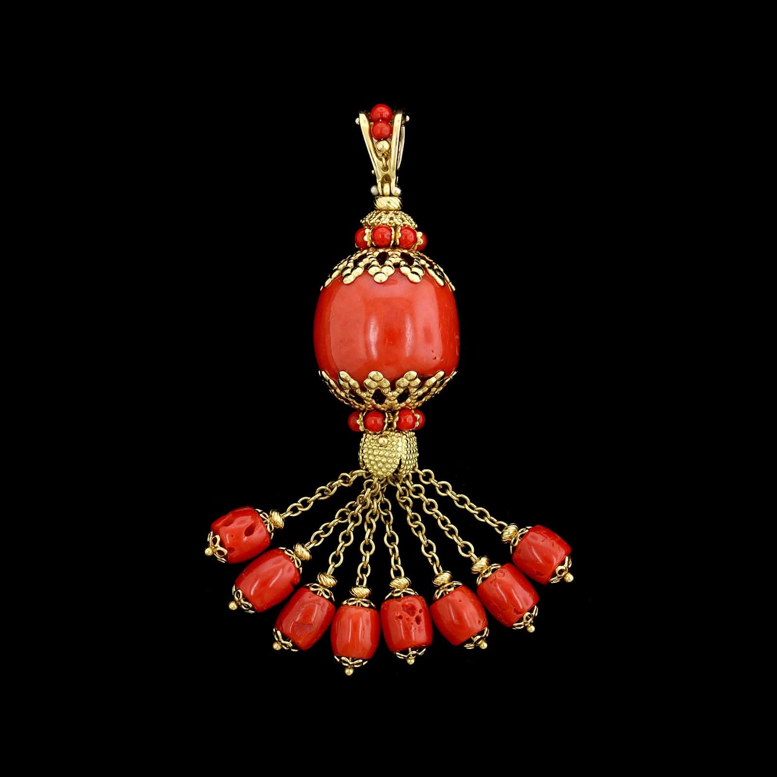 18K Yellow Gold Estate Coral Pendant Enhancer