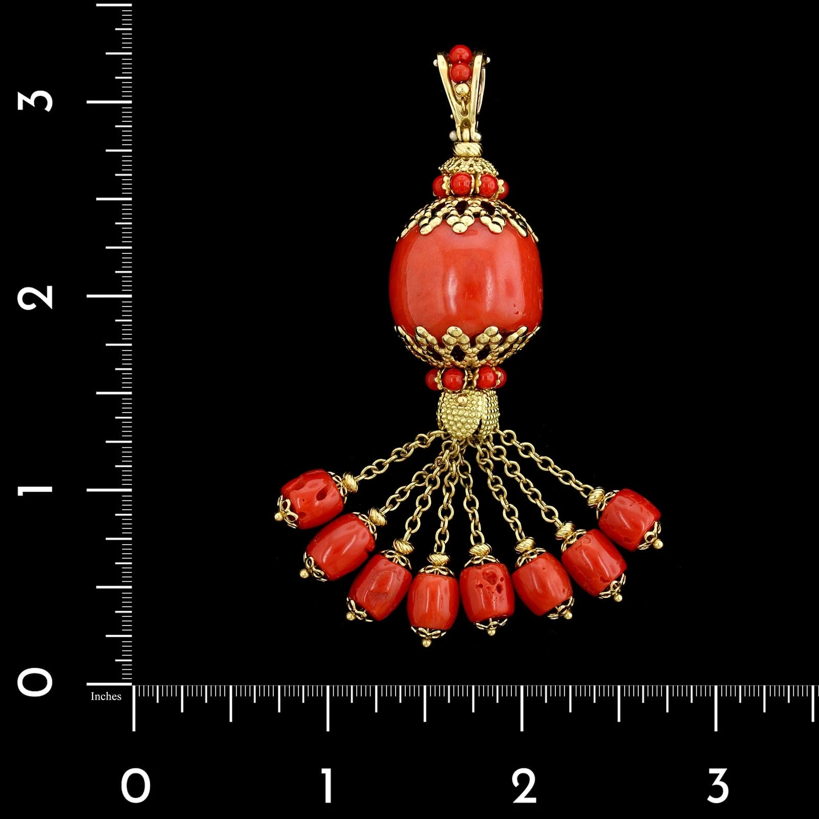 18K Yellow Gold Estate Coral Pendant Enhancer - Image 2