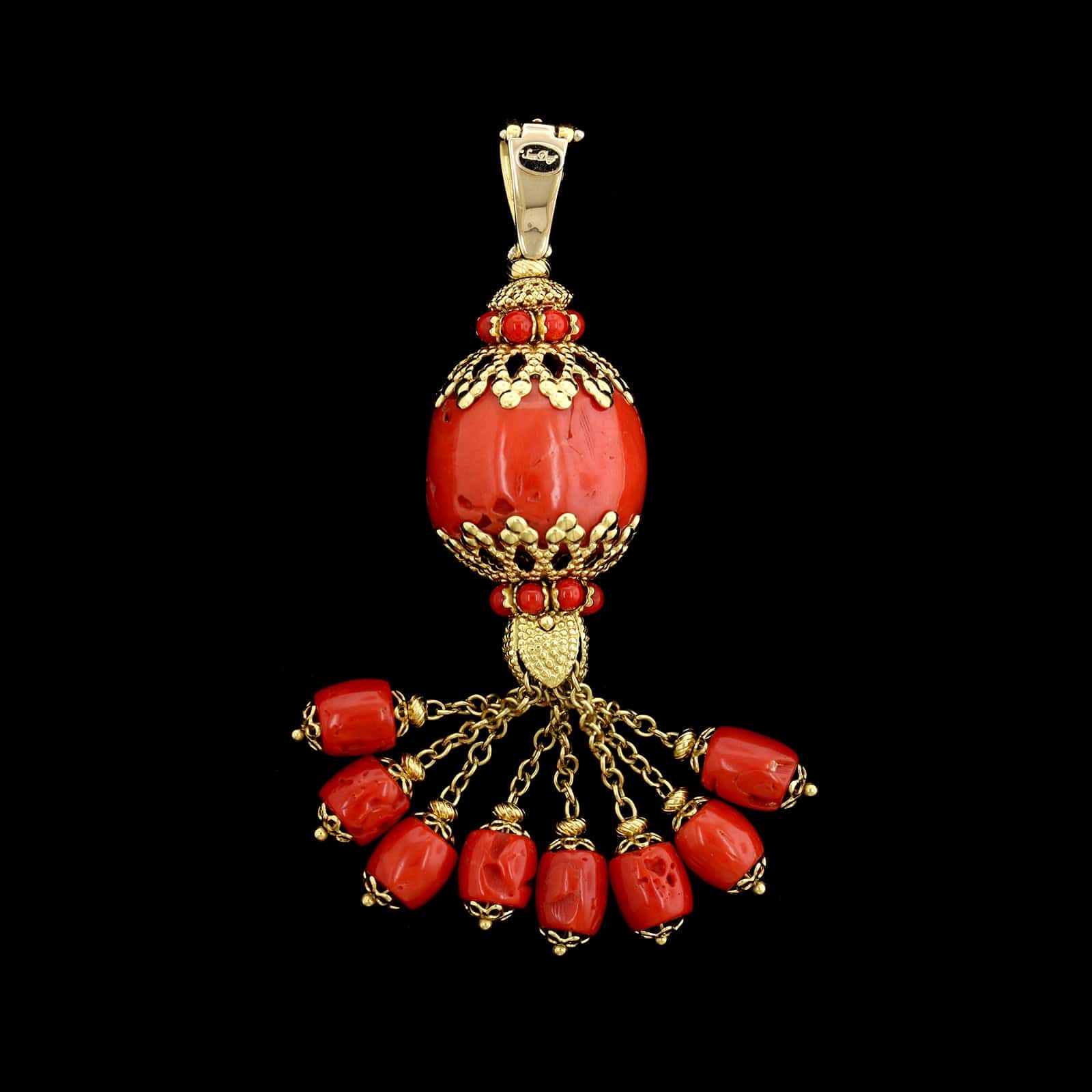 18K Yellow Gold Estate Coral Pendant Enhancer - Image 3