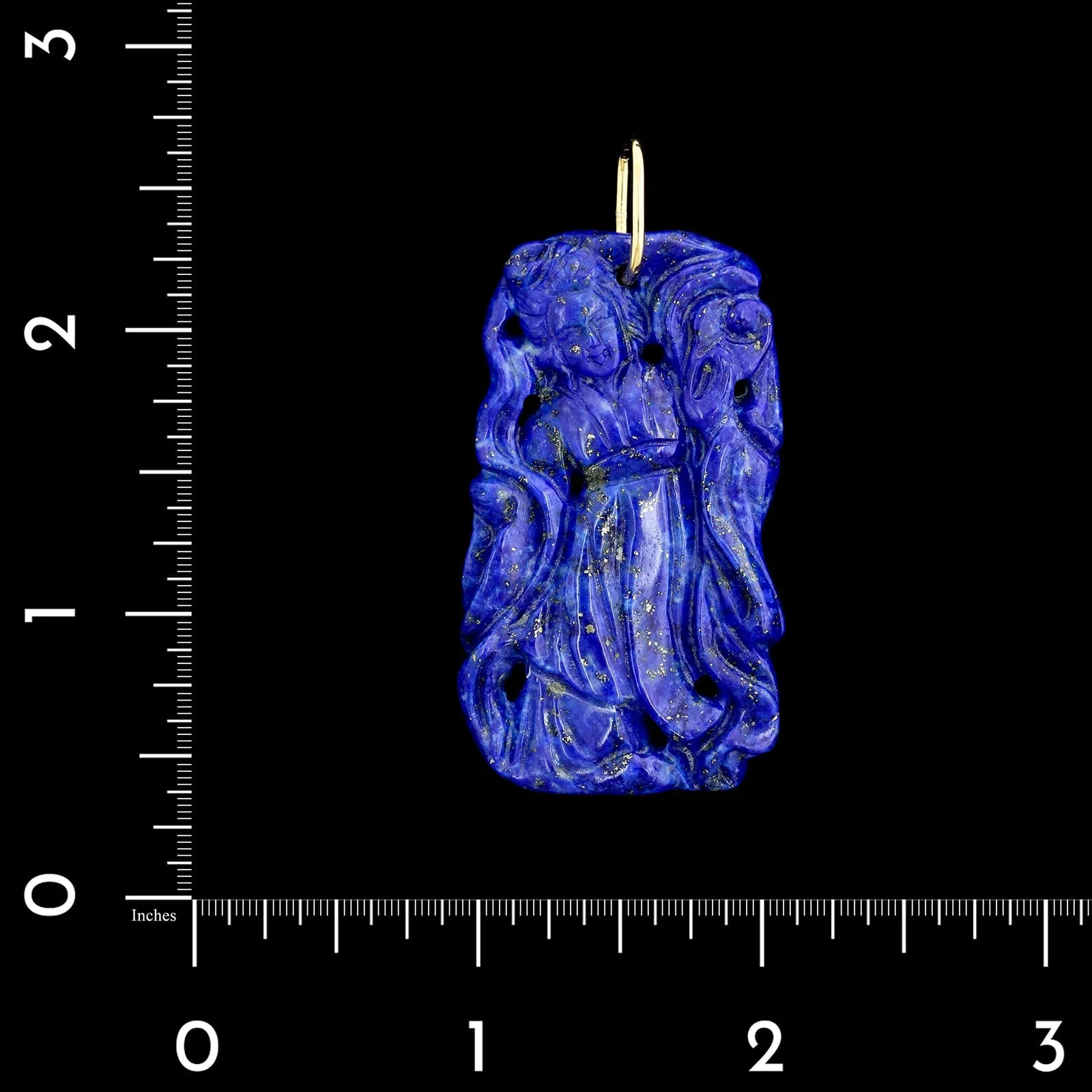 18K Yellow Gold Estate Carved Lapis Geisha Pendant - Image 3